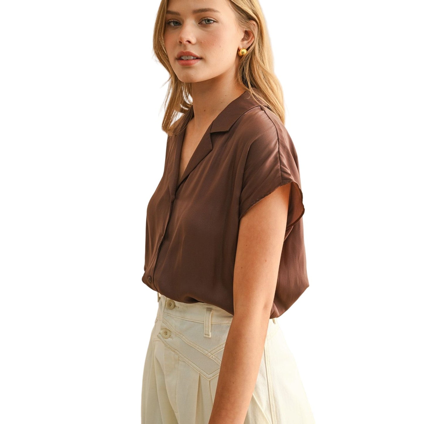Women's Button Down Cap Sleeve Shirts MMT1194