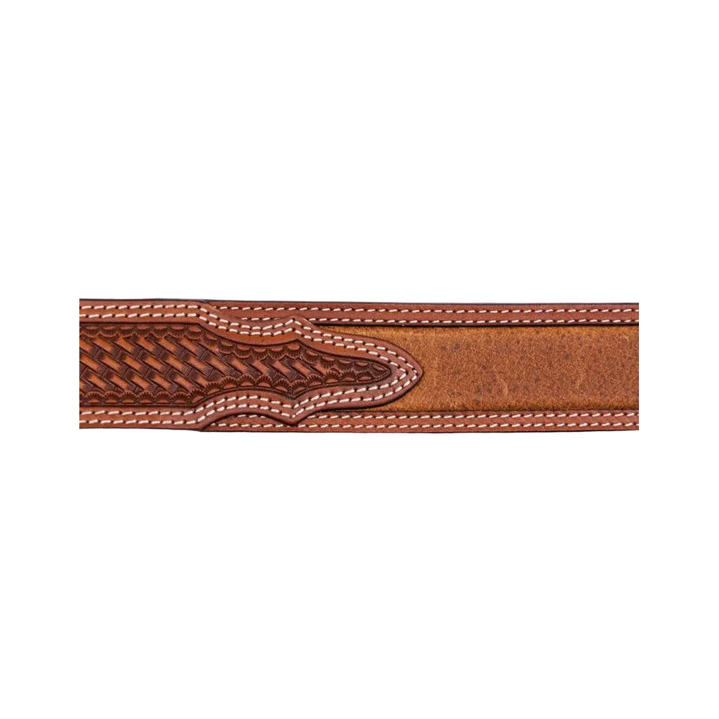 Men's Cowboy Chrome Brown Double Stitched Border Belt and Window Inlay 2778