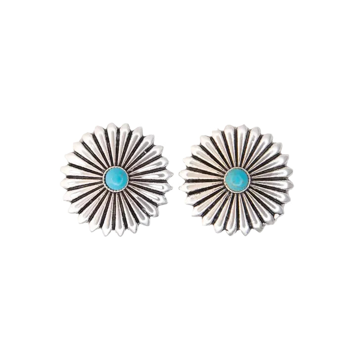 Women's West & Co Silver Concho Burst Post Earrings with Turquoise Accent E1418