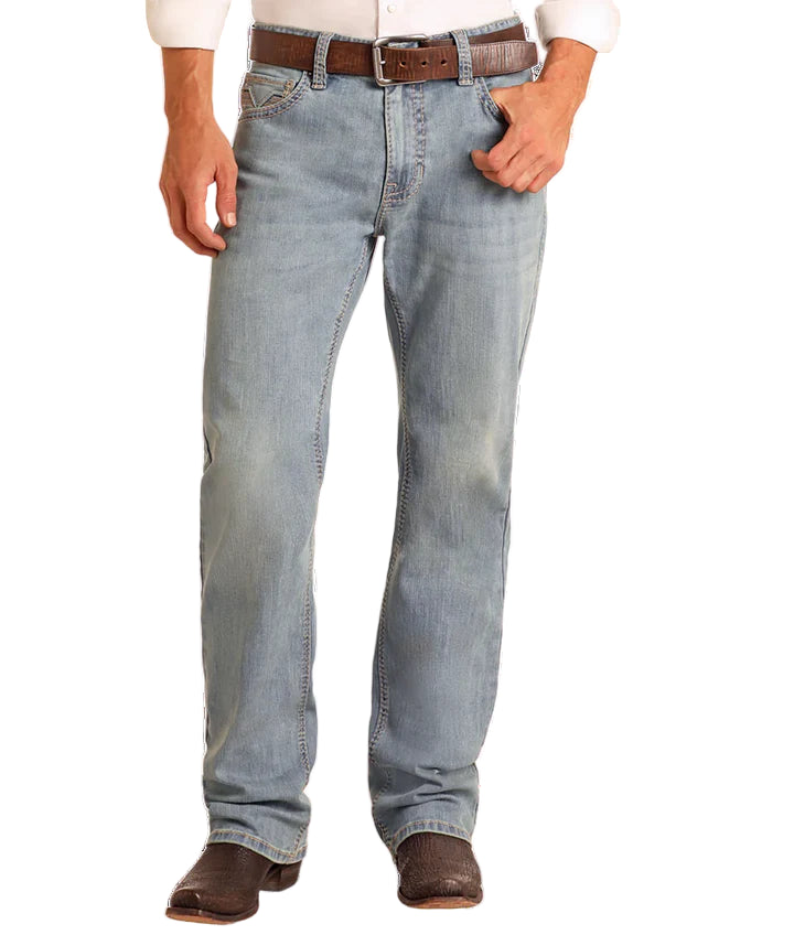 Men's Rock and Roll Denim Relaxed Fit Embroidery Straight Leg Jeans BM0SD06125