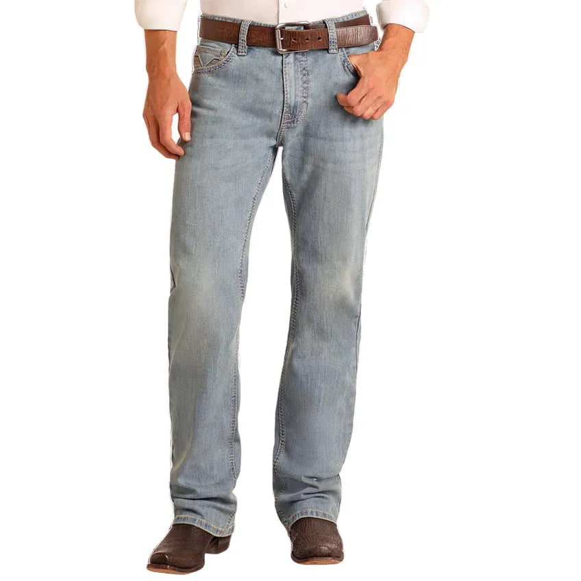 Men's Rock and Roll Denim Relaxed Fit Embroidery Straight Leg Jeans BM0SD06125