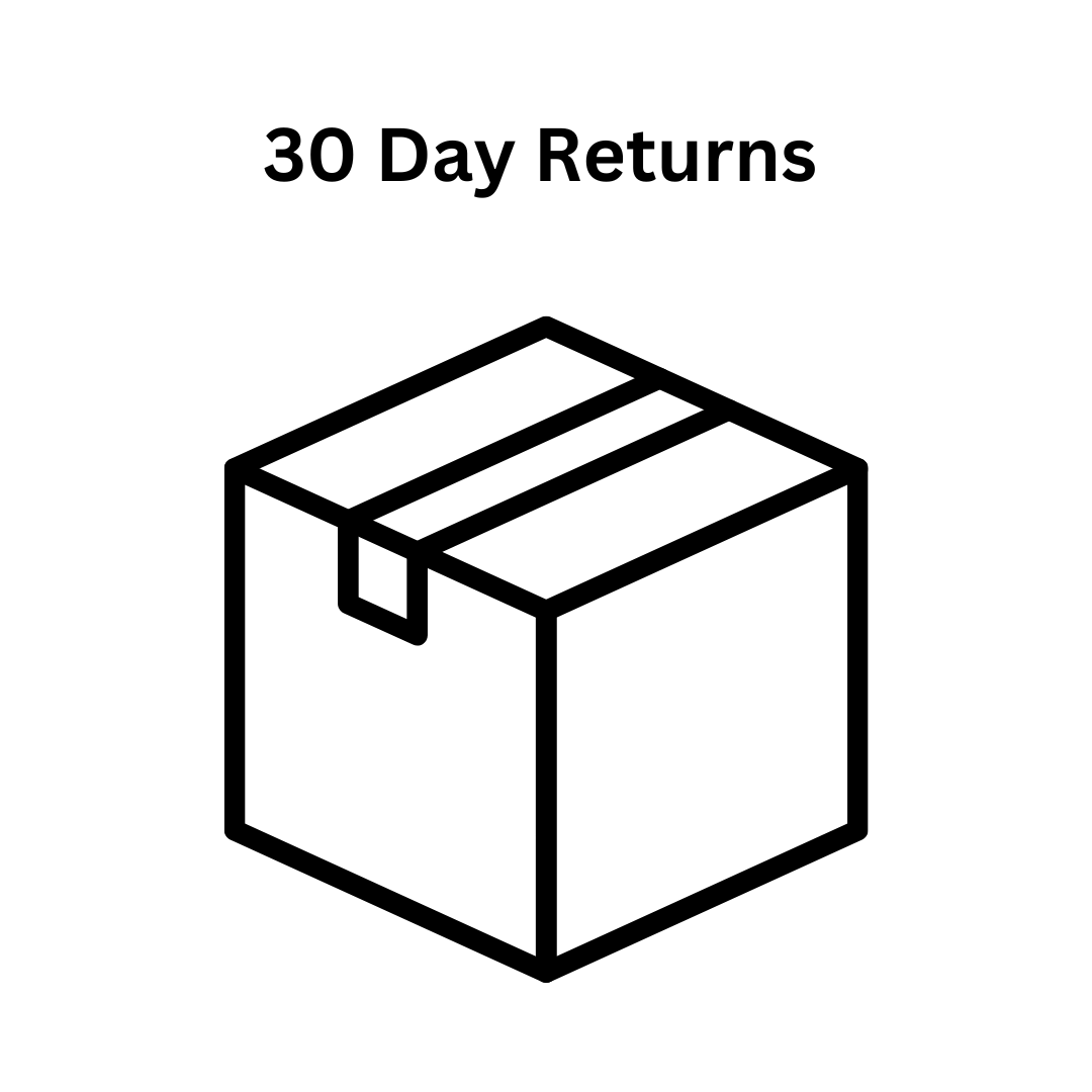 Outline of a box with '30 Day Returns' text on a white background