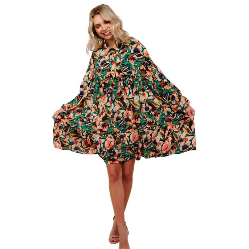 Women's Plus Collared Floral Dress with Ruffle HD7160AX