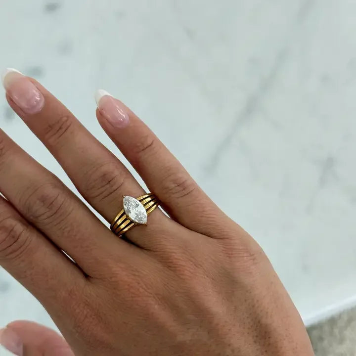 Women's Gold and Silver Plated Emily Marquise Shaped Ring