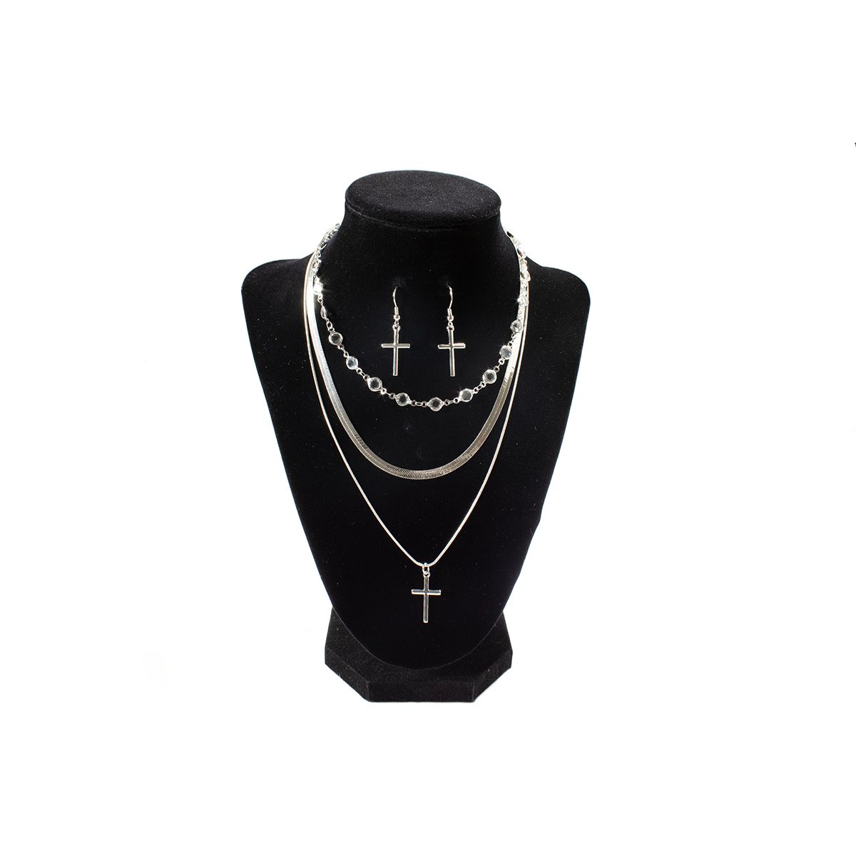 Women's Blazin Roxx 3 Chain Silver Necklace with Earrings 301000836