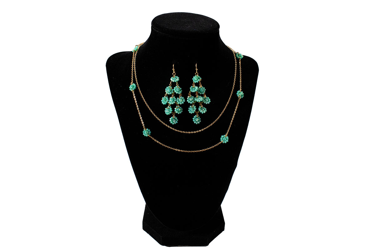 Women's Blazin Roxx 2 Gold Chains with Turquoise Beads Jewelry Set 301001228