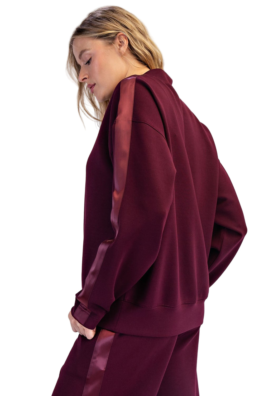 Women's Rae Mode Scuba Luxe Satin Crew Neck Pullover T0068