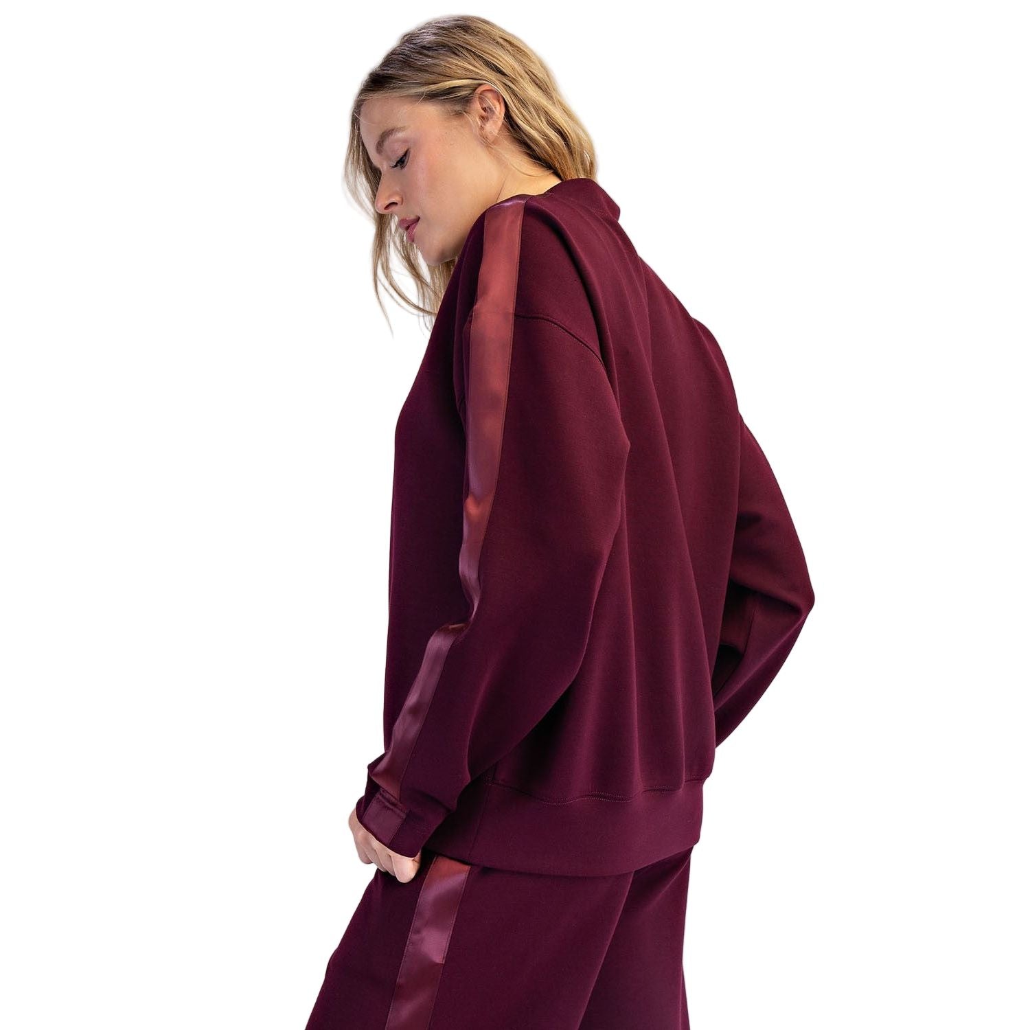 Women's Rae Mode Scuba Luxe Satin Crew Neck Pullover T0068