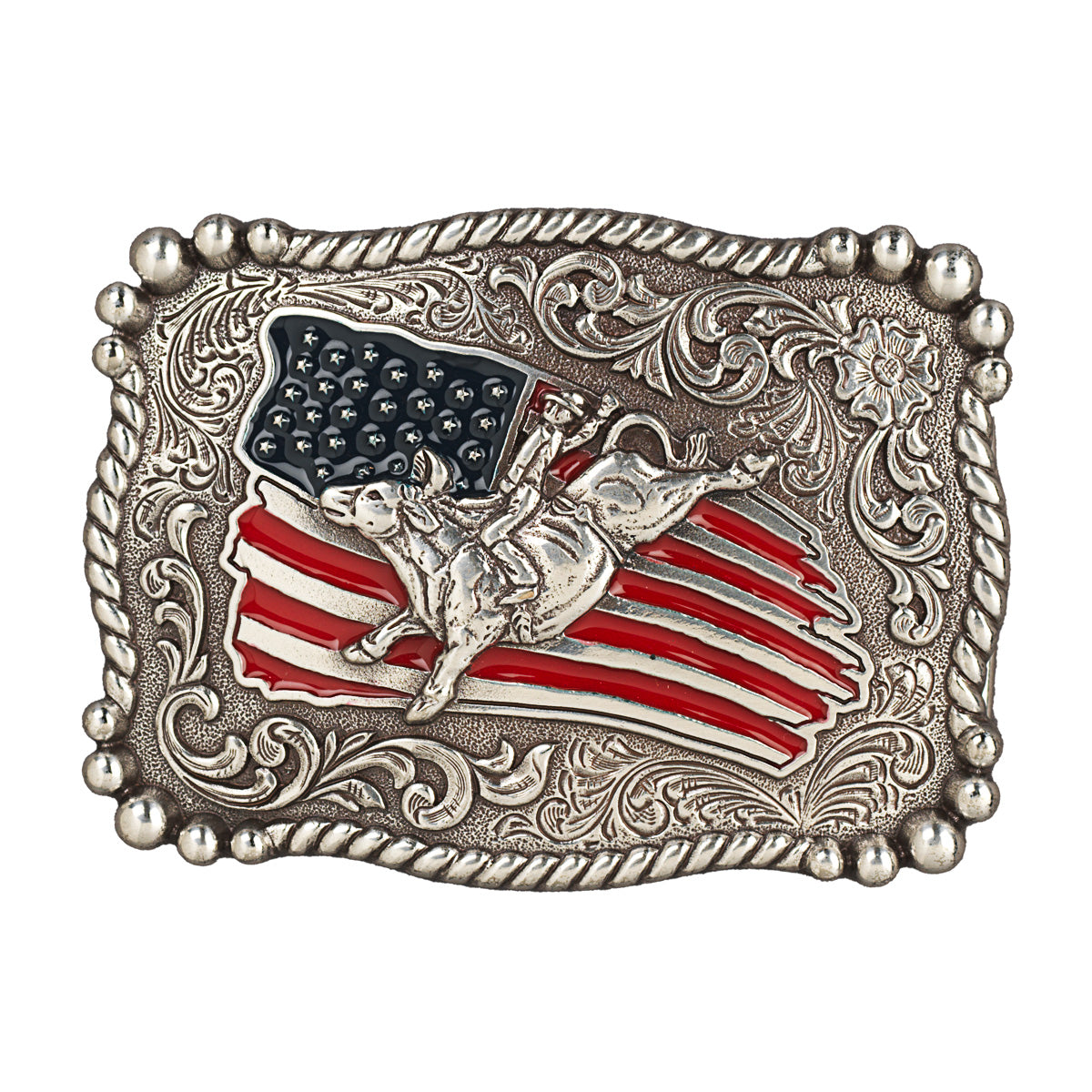 Boy's Nocona Red, White, Blue and Silver Bull Rider Belt Buckle 36107