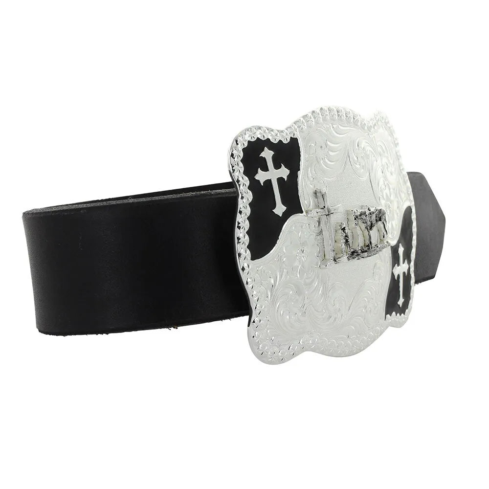 Men's Montana Silversmiths Christian Flourish Scallop Shape Belt Buckle With Christian Cowboy 3611-731M
