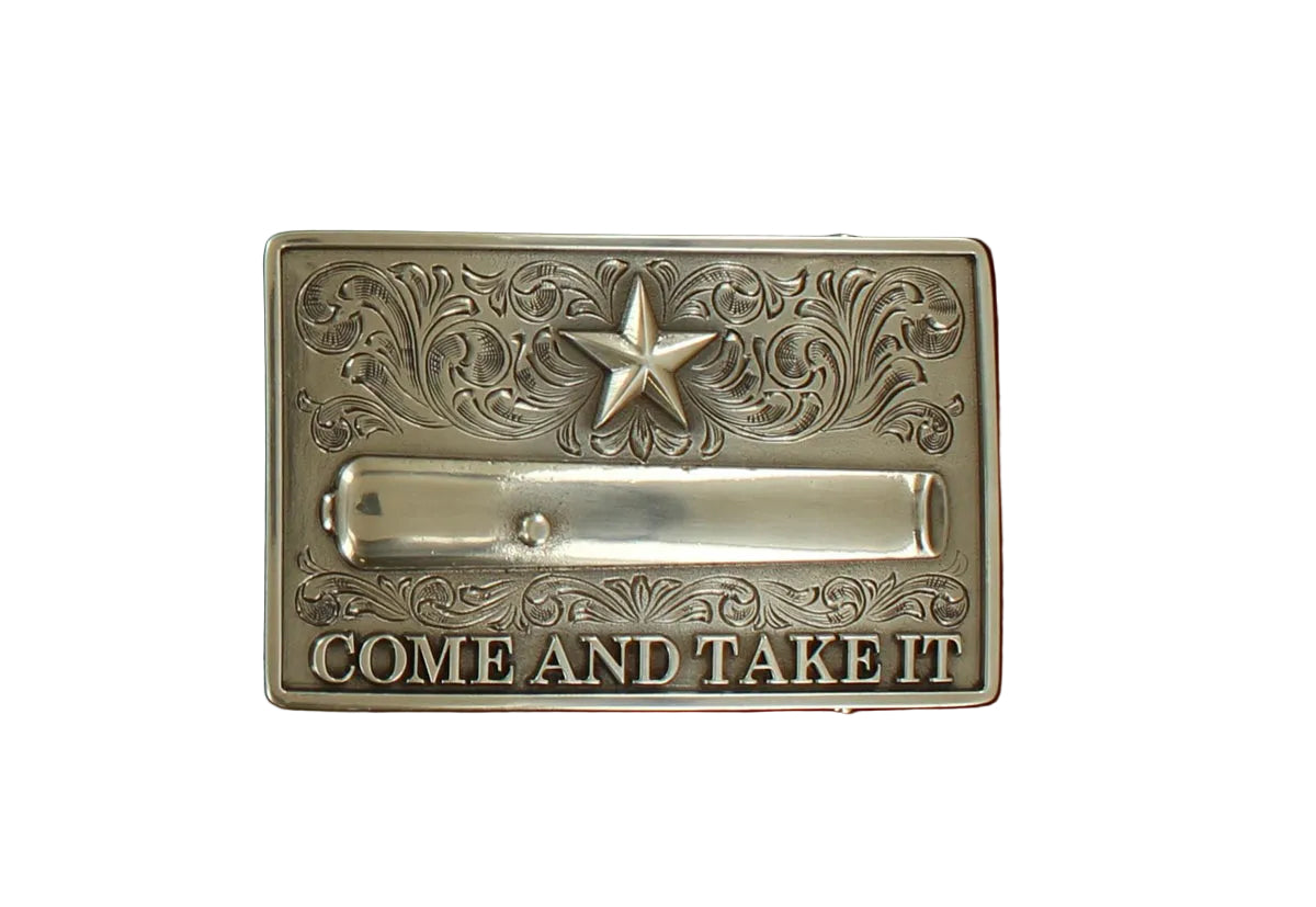 Men's Nocona Silver Rectangle "Come and Take it" Western Belt Buckle 37103