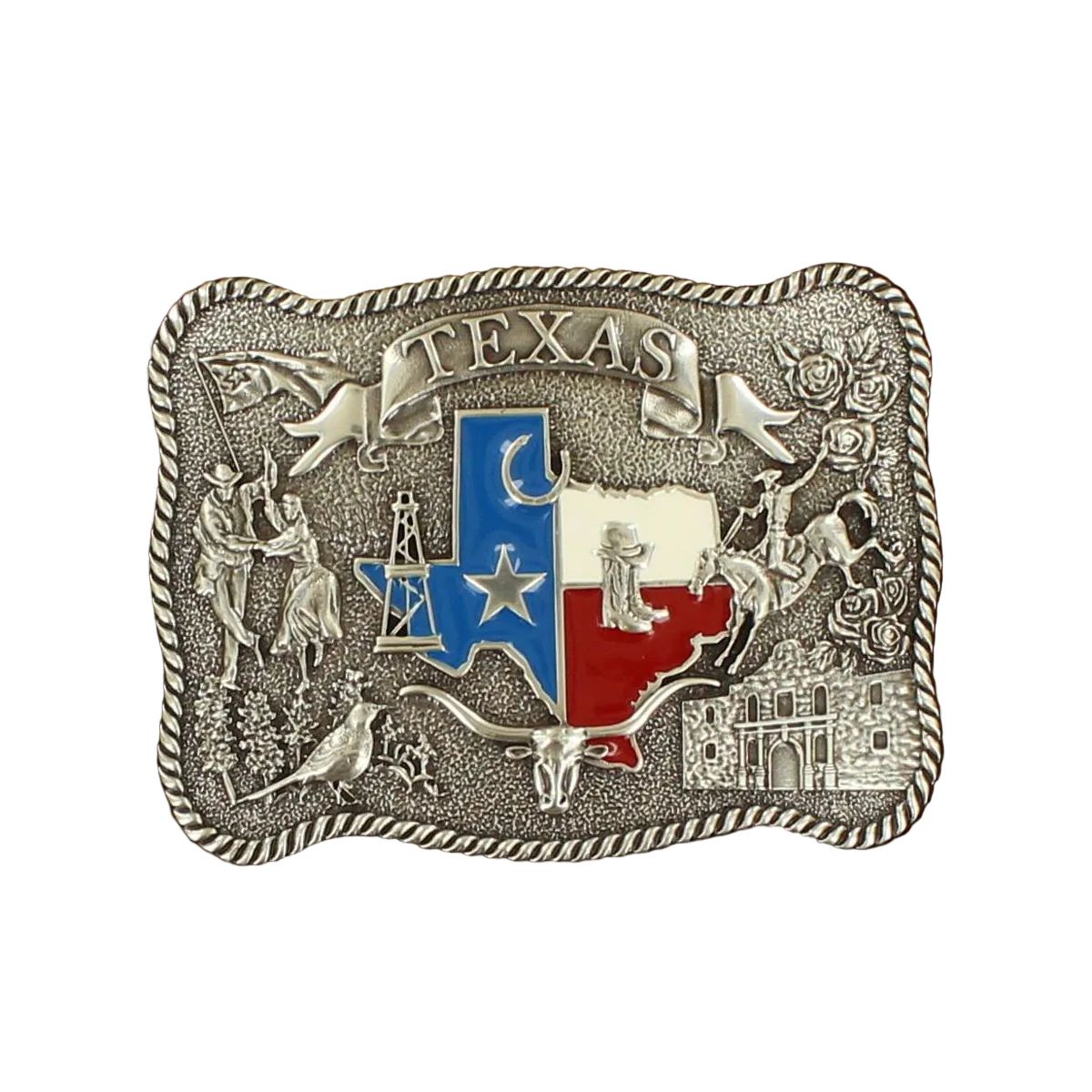Men's Nocona Silver Belt Buckle with Red White and Blue Texas 37592