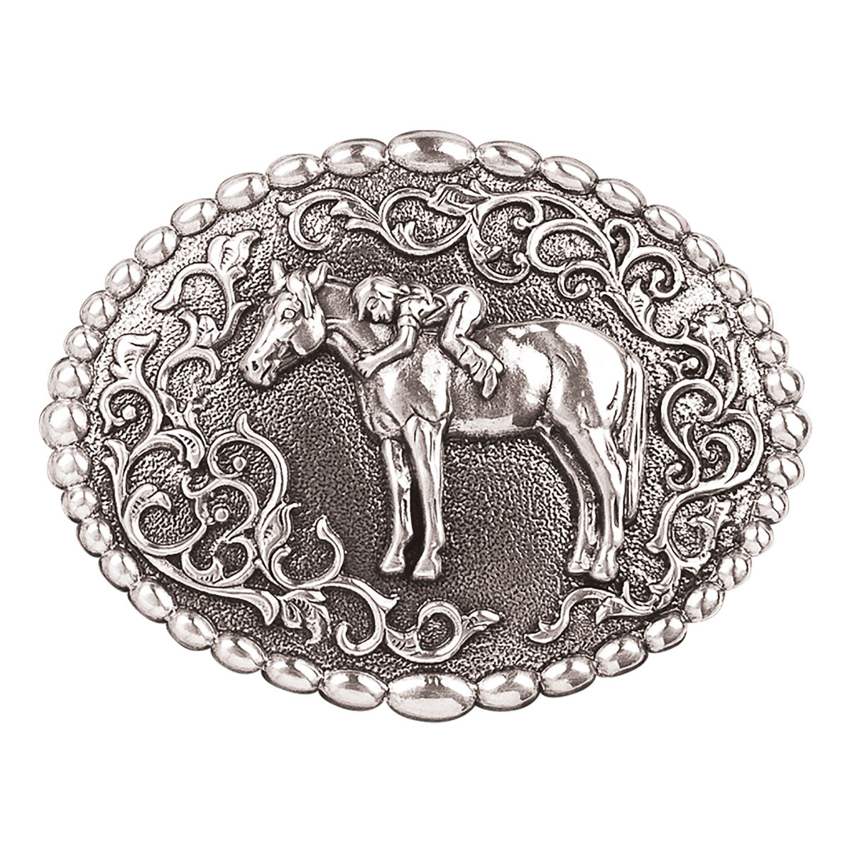 Girl's Nocona Silver Oval Young Girl on Horse Belt Buckle 37672