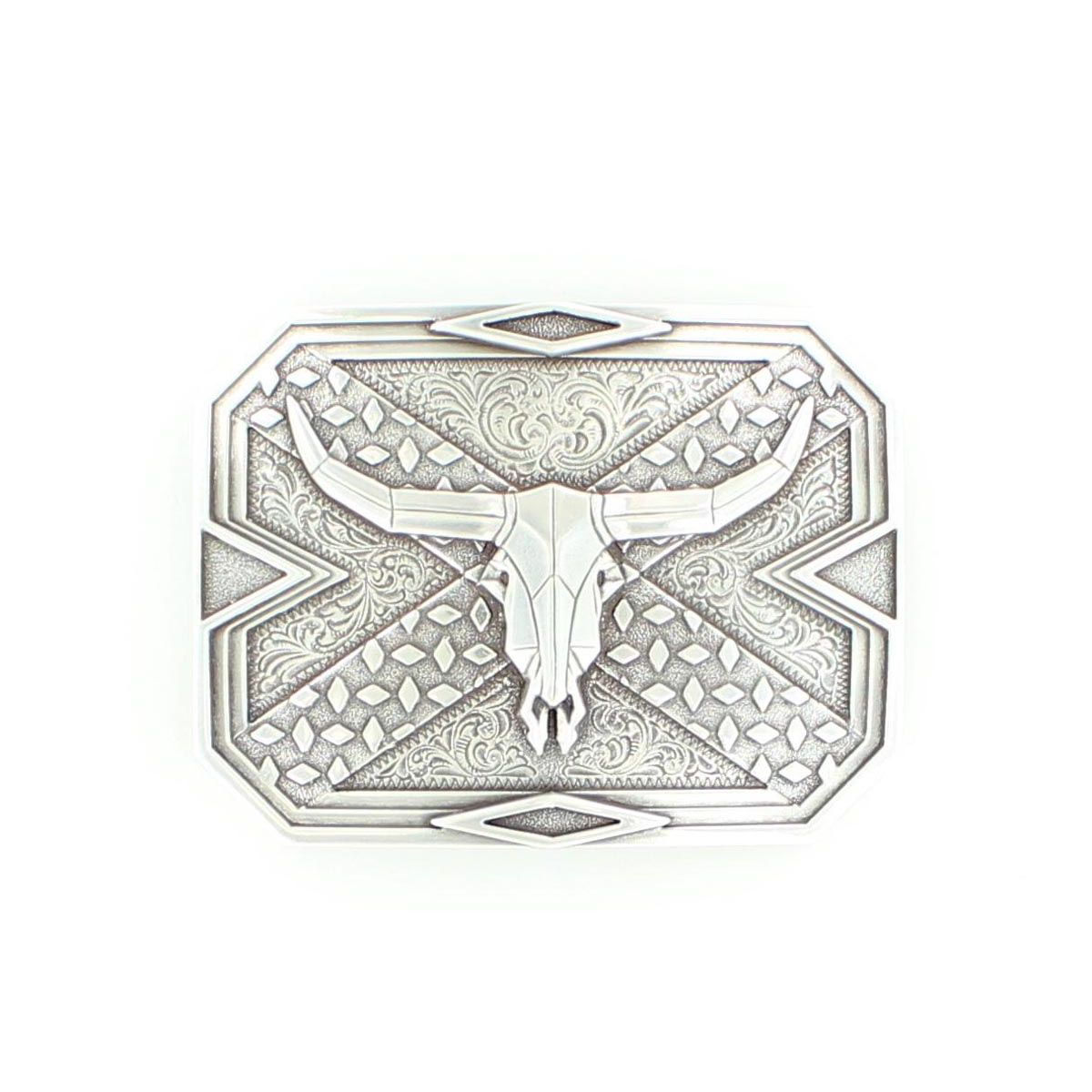 Men's Nocona Silver Longhorn Skull Rectangle Belt Buckle 37680