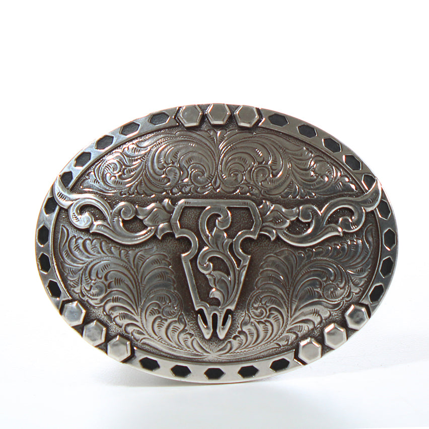 Men's Nocona Silver Oval Bull Skull Designed Belt Buckle 37717