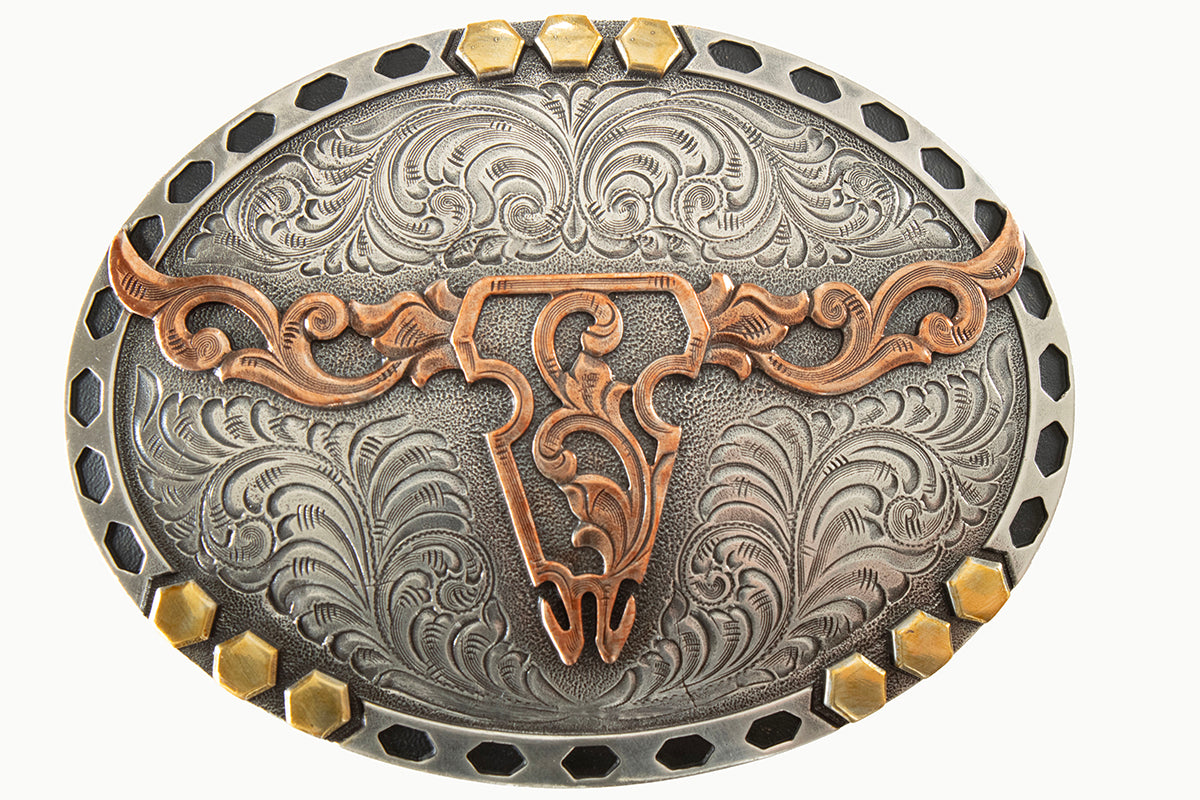Men's Nocona Oval Antique Gold and Silver Engraved Belt Buckle 37949