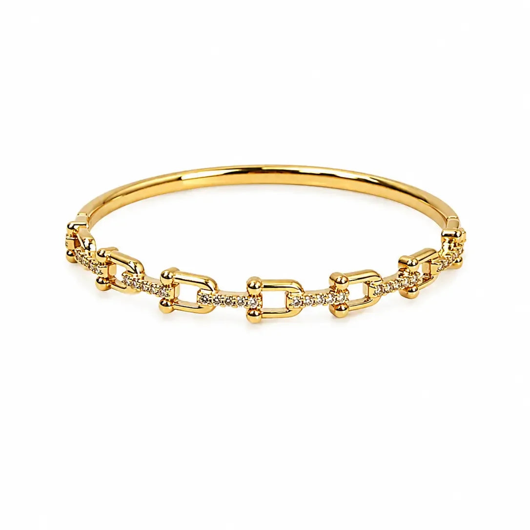 Women's West & Co 18K Gold Plated Link and Stud Bangle WC-BR17G