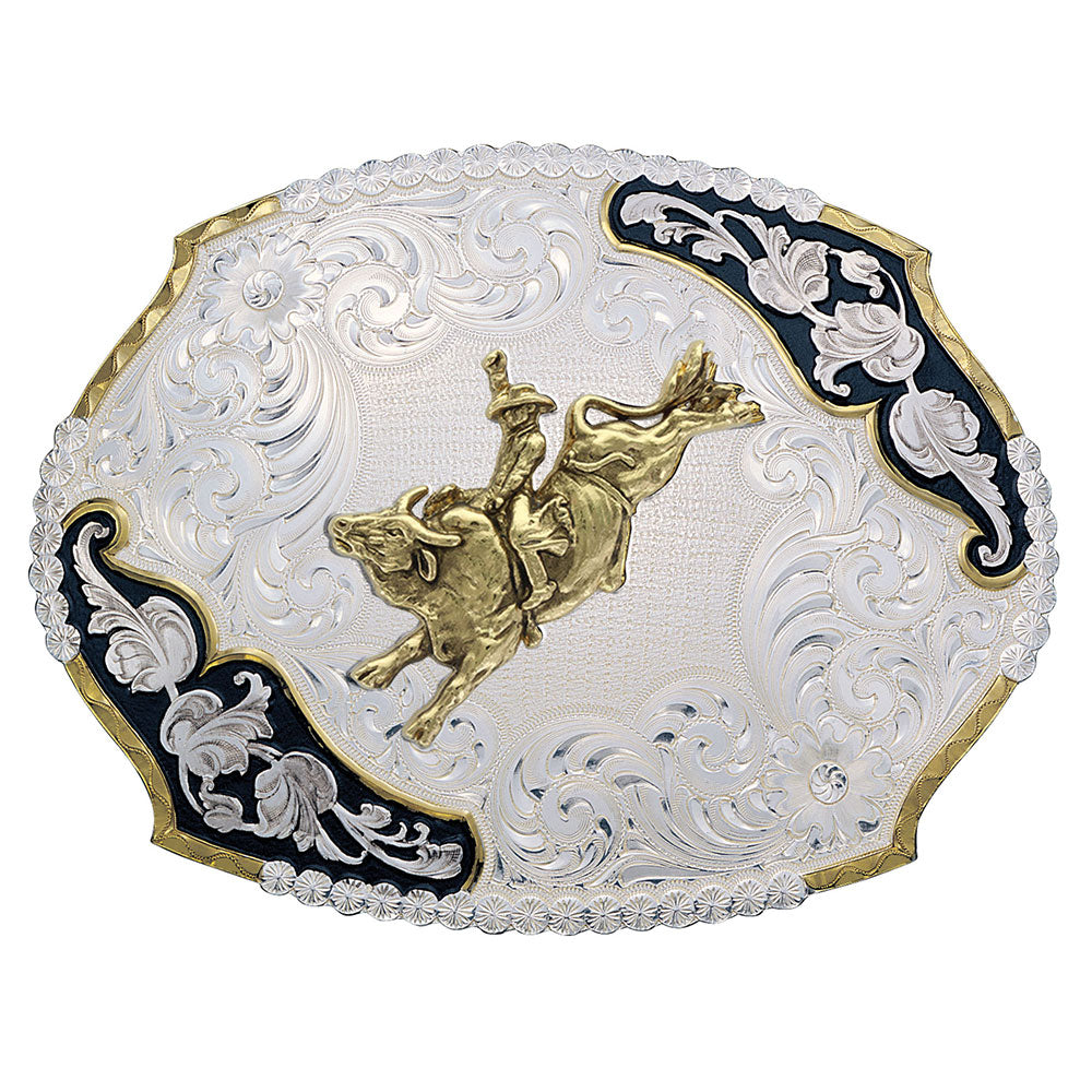 Men's Montana Silversmiths Antique Leaves Western Buckle With Bull Rider 3810-528-BK