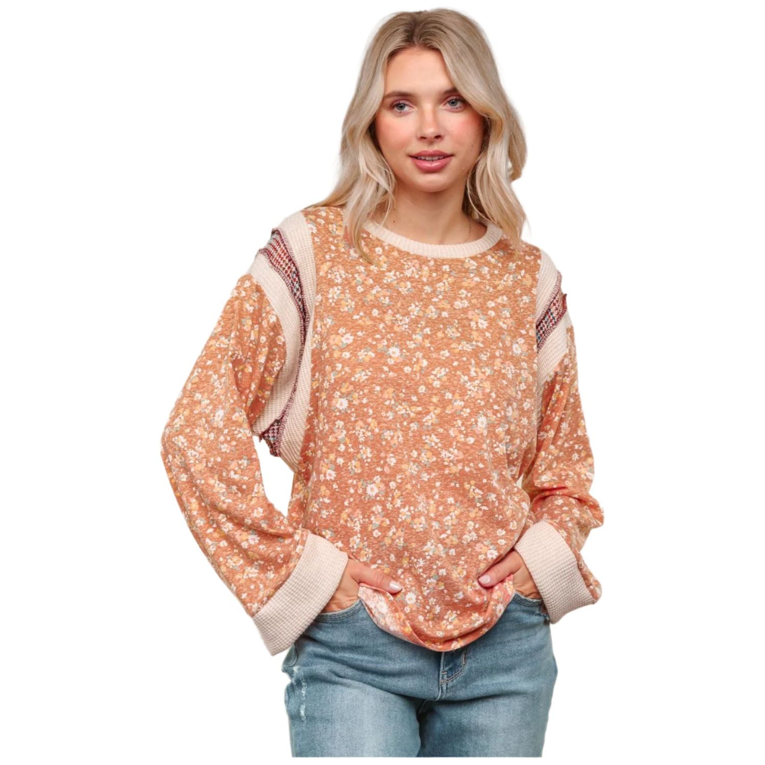 Women's Long Sleeve Color block Sweater HT7184 - Crazy House Western Wear