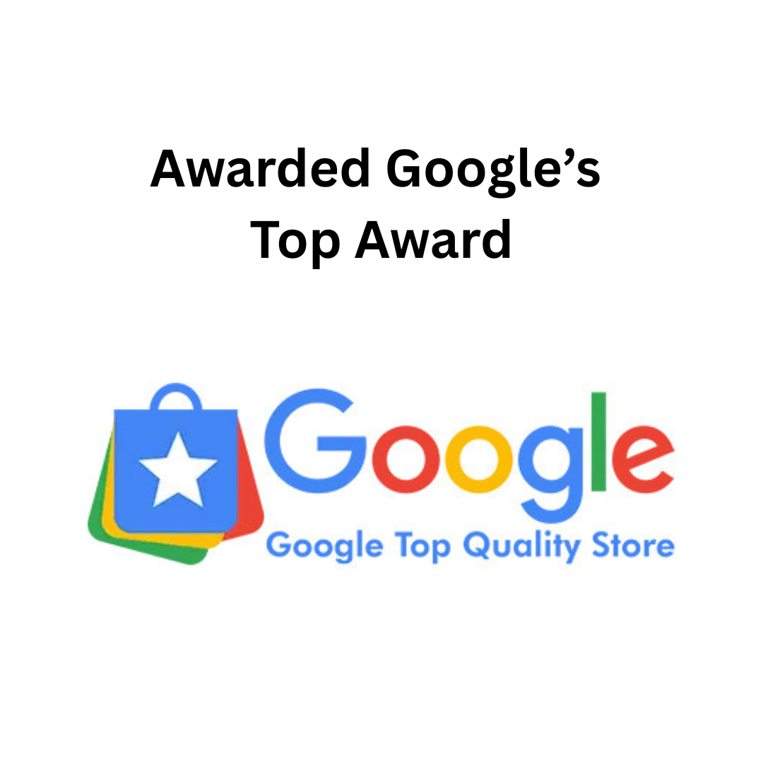 Google's top quality store award with colorful logo on a white background