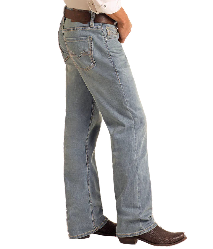 Men's Rock and Roll Denim Relaxed Fit Embroidery Straight Leg Jeans BM0SD06125