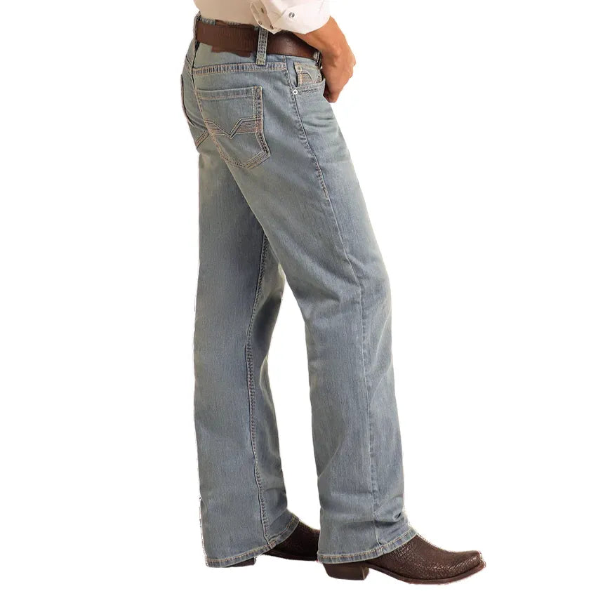 Men's Rock and Roll Denim Relaxed Fit Embroidery Straight Leg Jeans BM0SD06125
