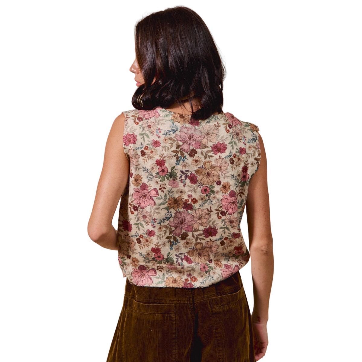 Women's Floral Print Button Sweater Vest