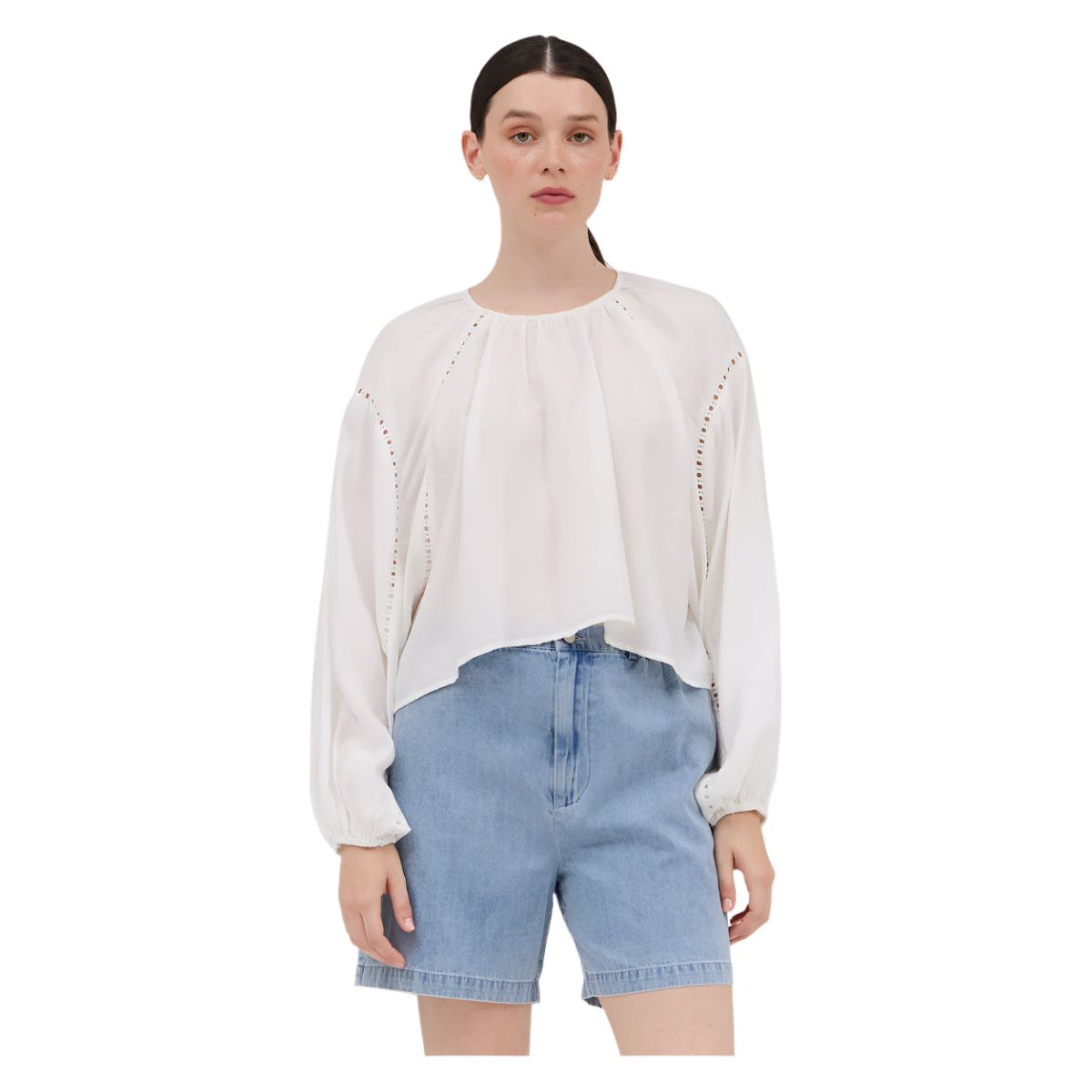 Women's White Peasant Blouse with Eyelet Trim - Crazy House Western Wear