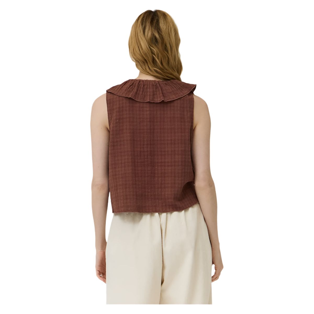Women's Brown Ruffle Sleeveless Top 42100