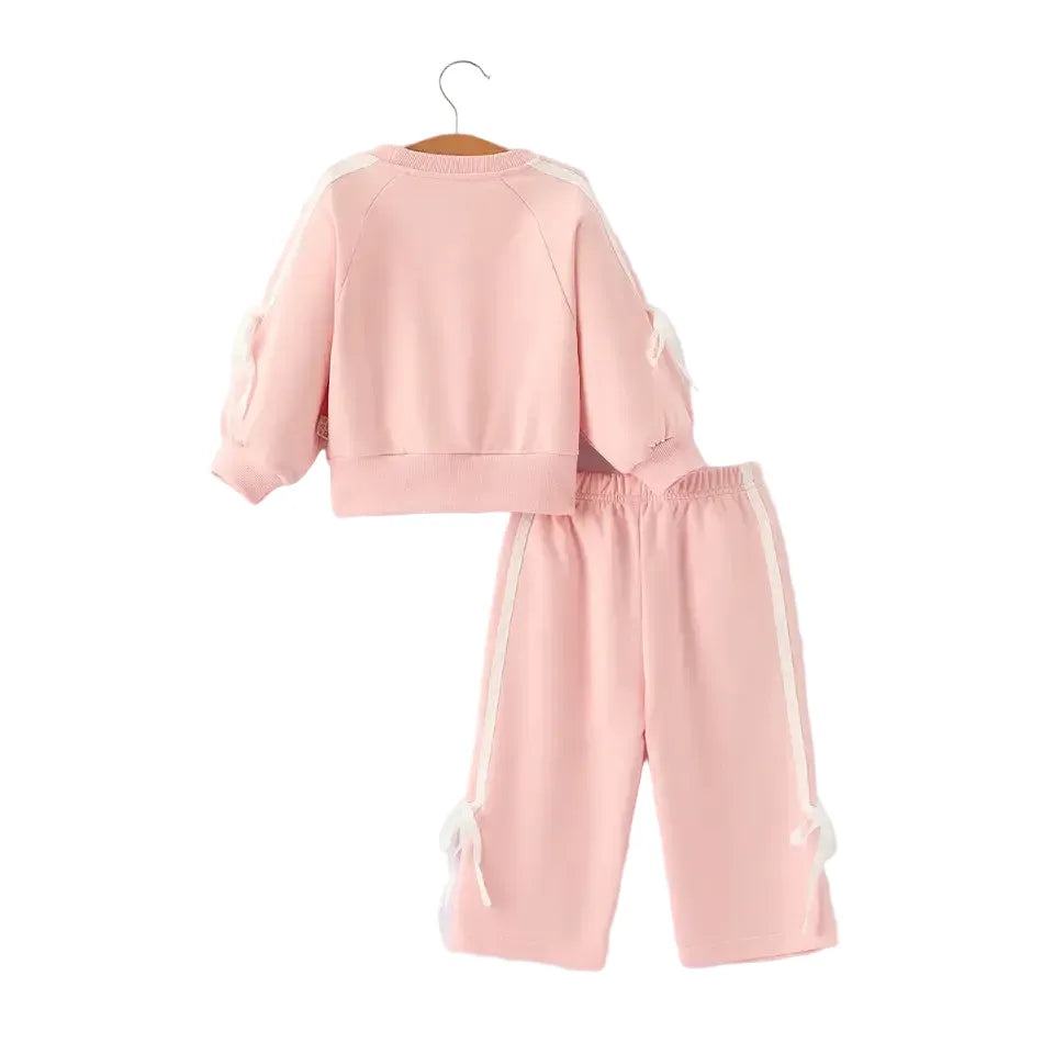 Girl's Youth Pink Jogger Bow Sweat Suit