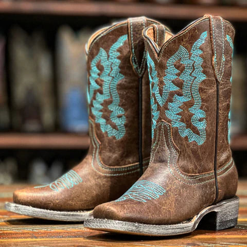 Kid's Tanner Mark Brown Cowhide Boots TMG205131 - Crazy House Western Wear