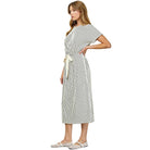 Women's Striped Midi Dress With Drawstring Waist D5917