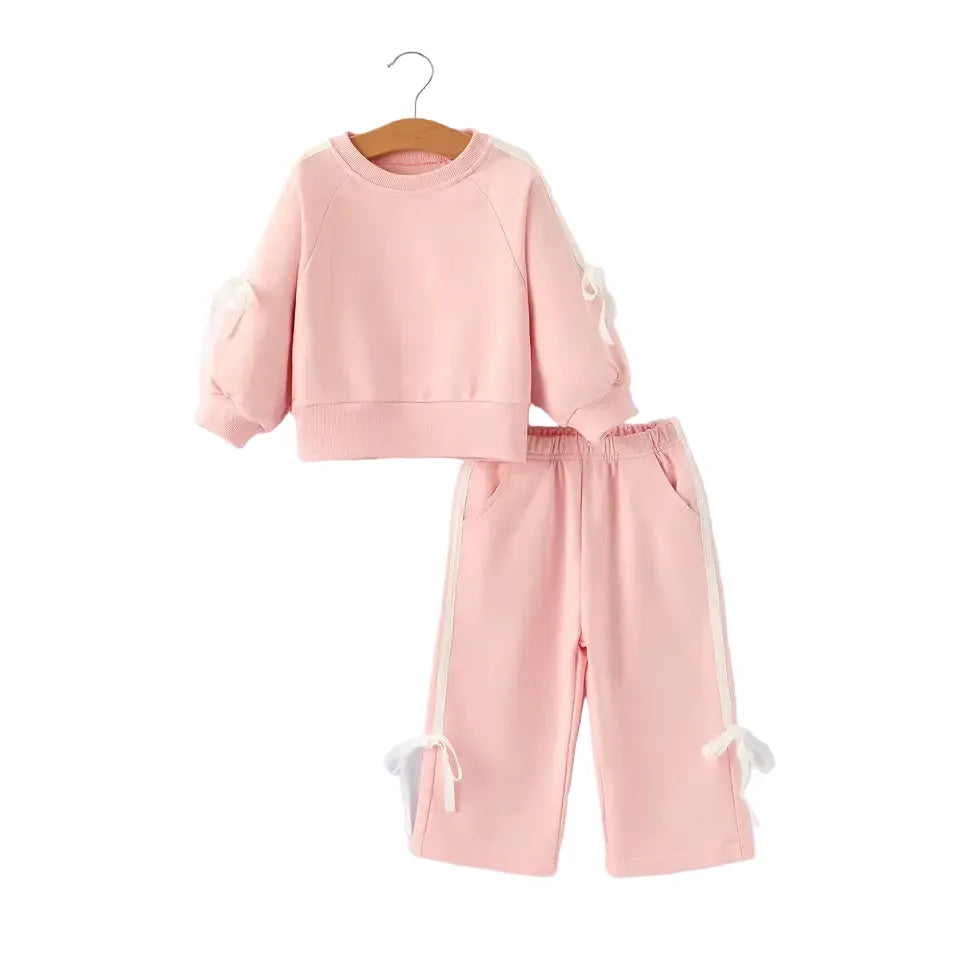 Girl's Youth Pink Jogger Bow Sweat Suit