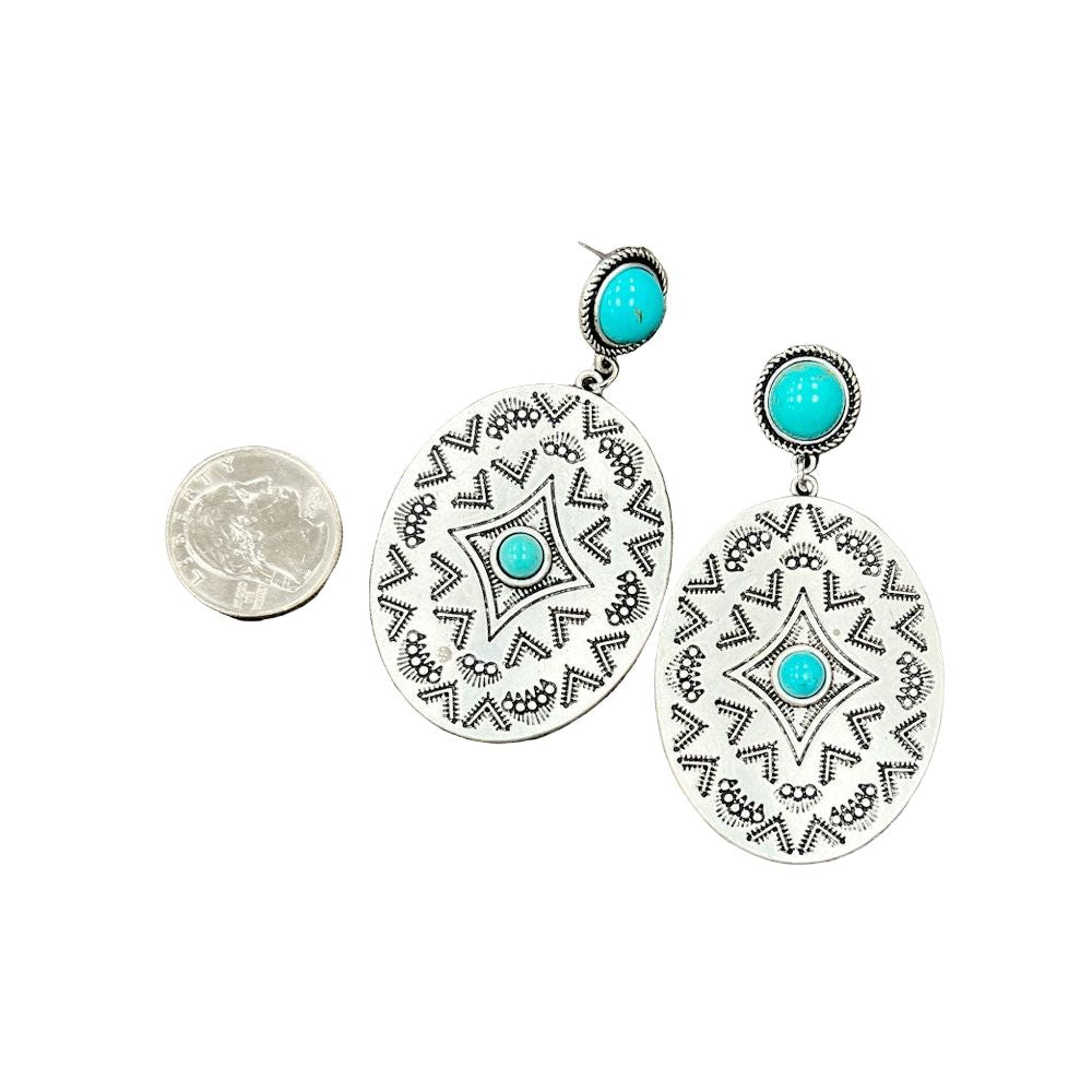 Women's Isac 2.7" Long Concho Turquoise Post Earrings