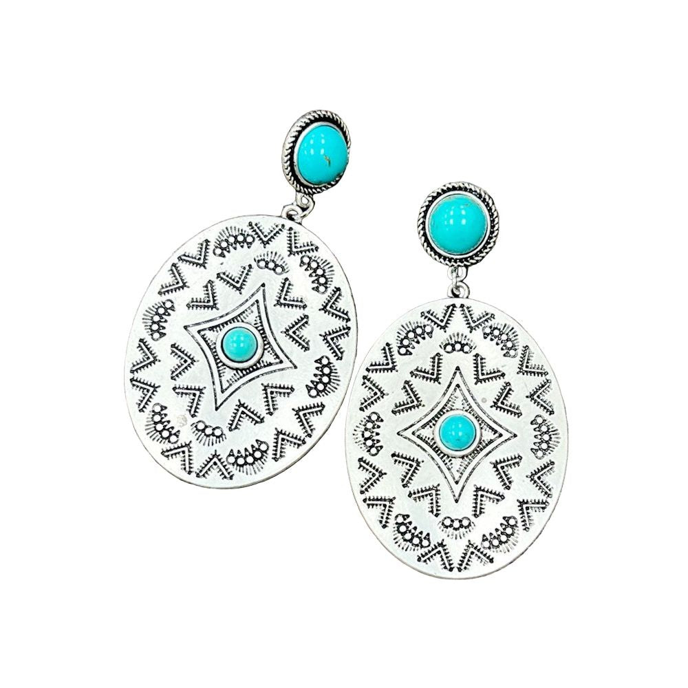 Women's Isac 2.7" Long Concho Turquoise Post Earrings