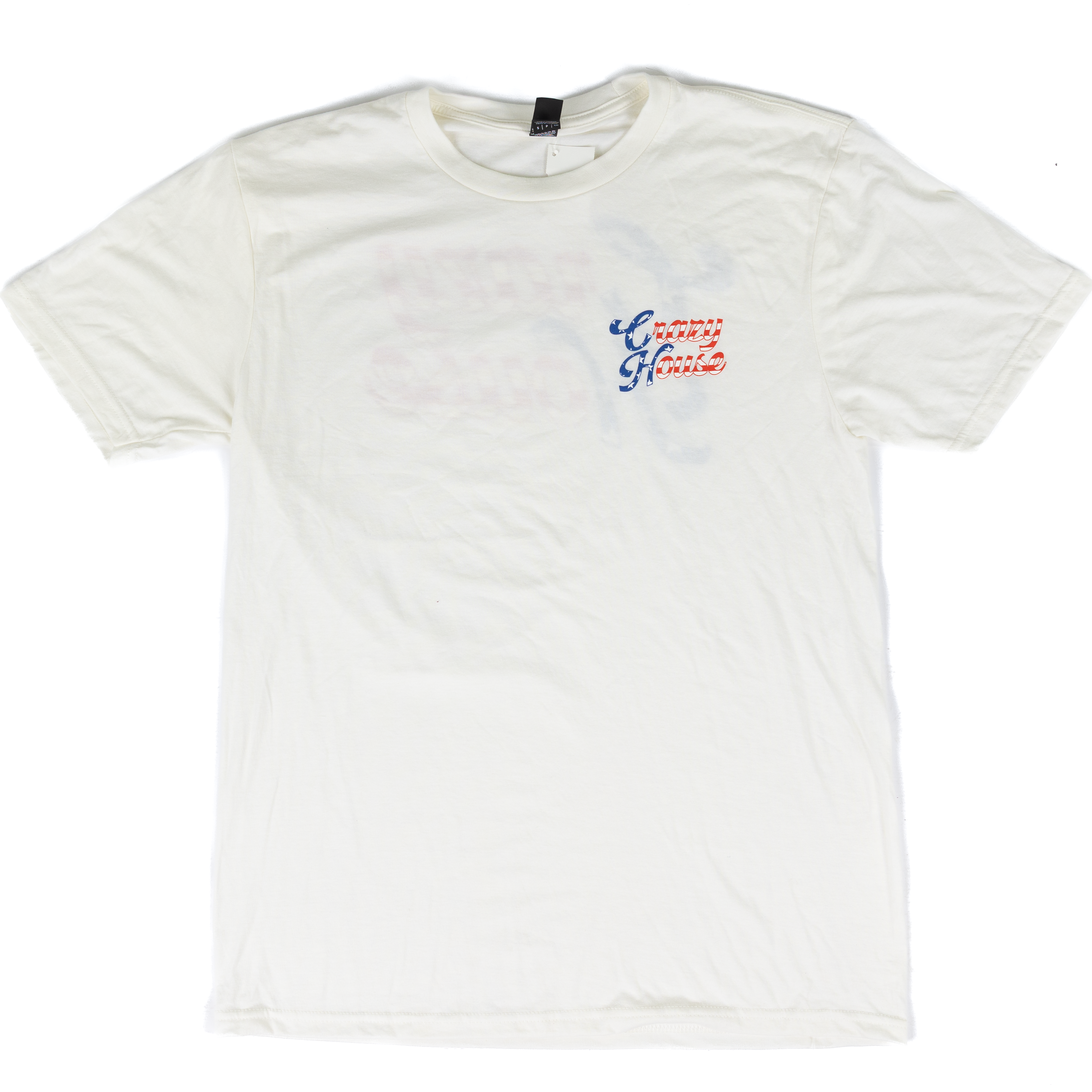 Crazy House Short Sleeve White T-shirt with American Flag Printed Design
