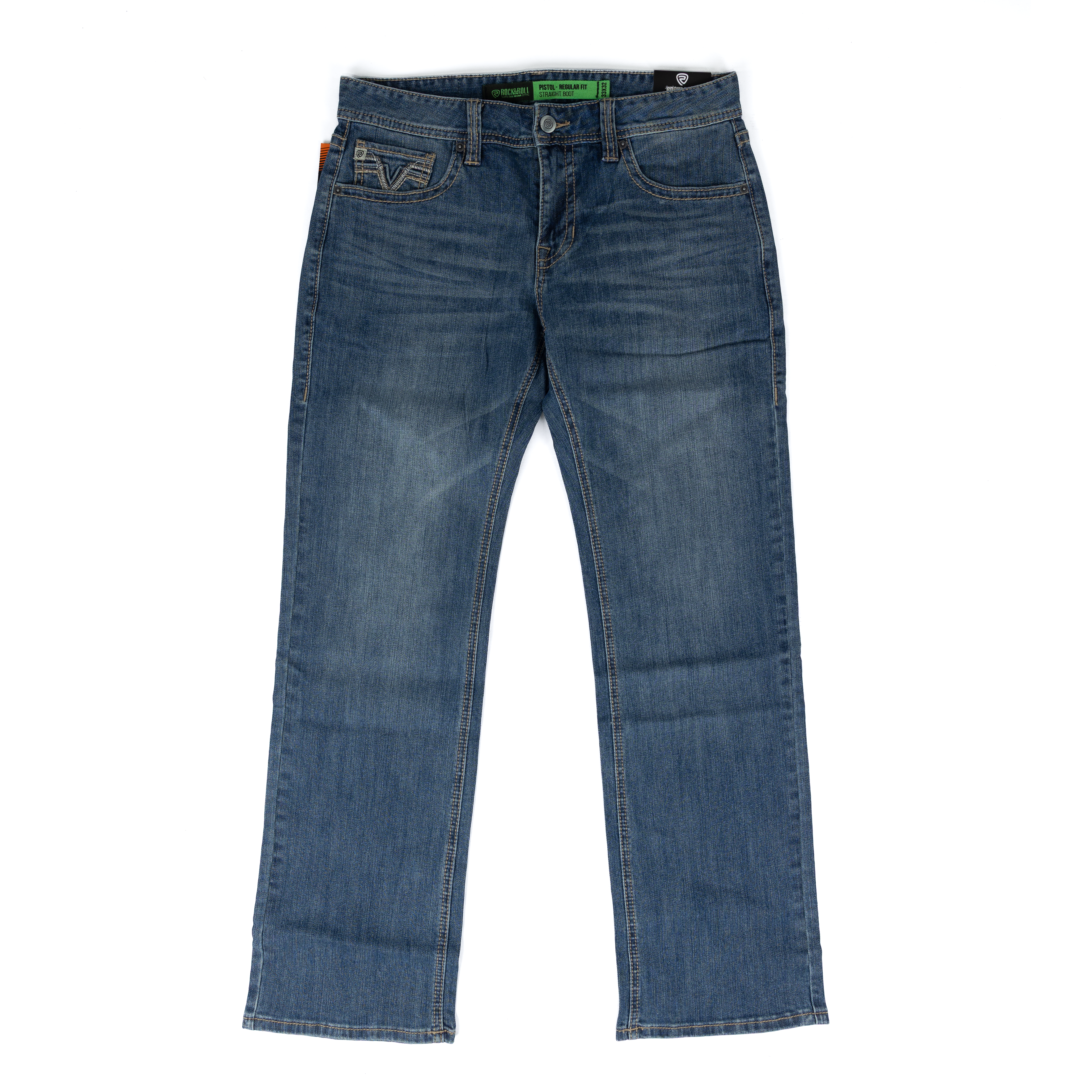 Men's Rock and Roll Mid Wash Pistol Straight Boot Cut Jeans BM1PD09117