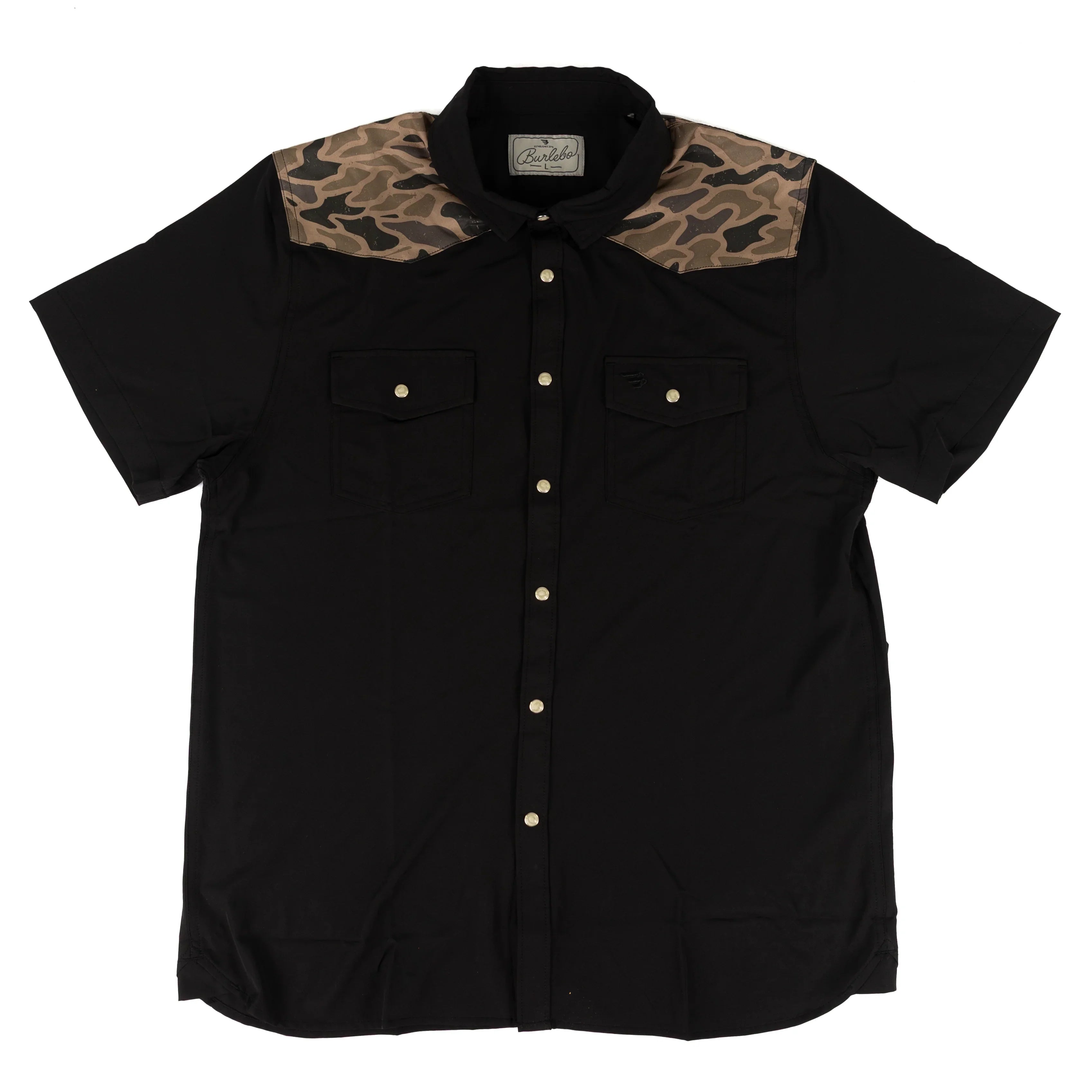 Men's Burlebo Black and Gauge Camo Deer Season Performance Western Shirt PWS-DRSZN