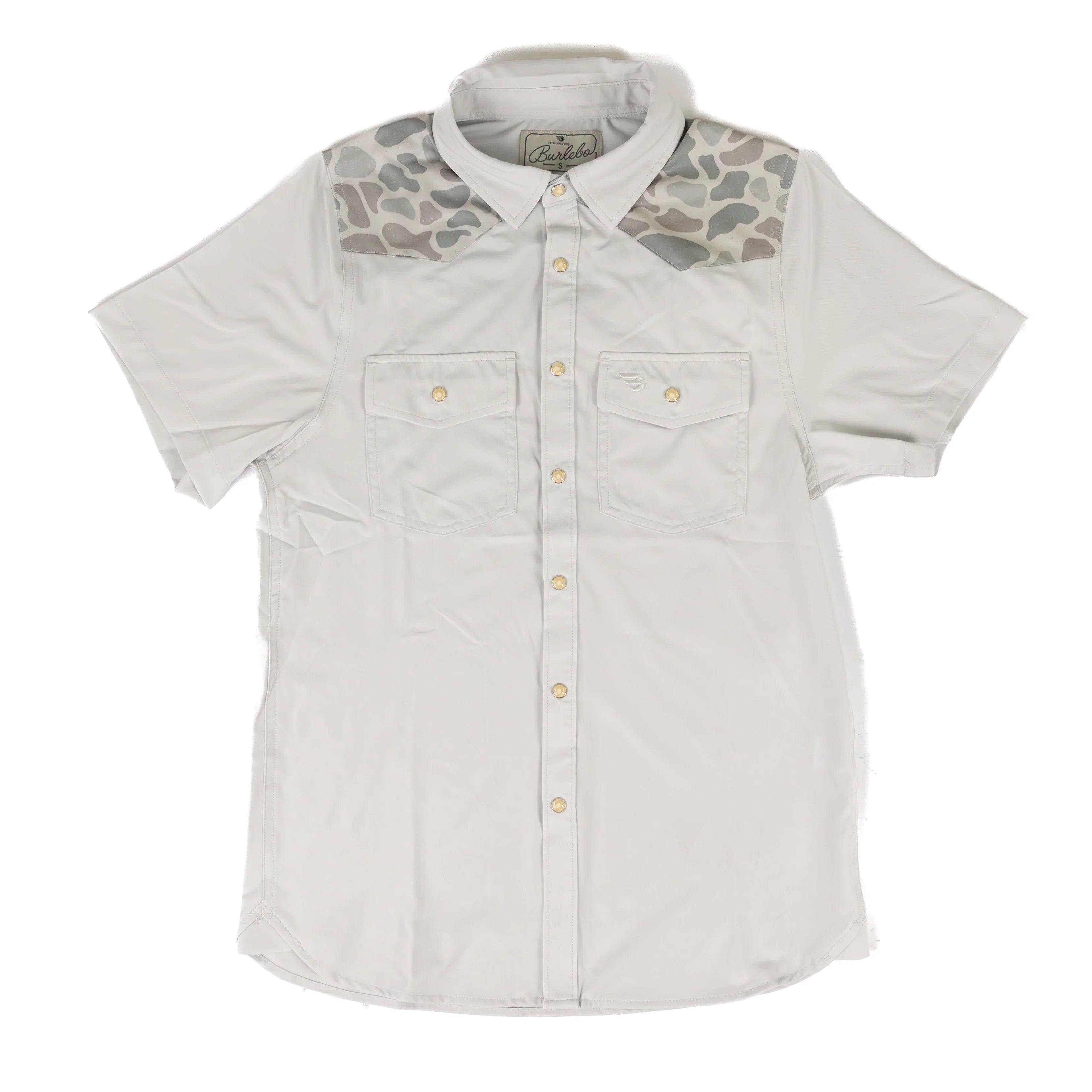 Men's Burlebo Light Gray and Classic Deer Camo Performance Western Shirt PWS-BRDSZN
