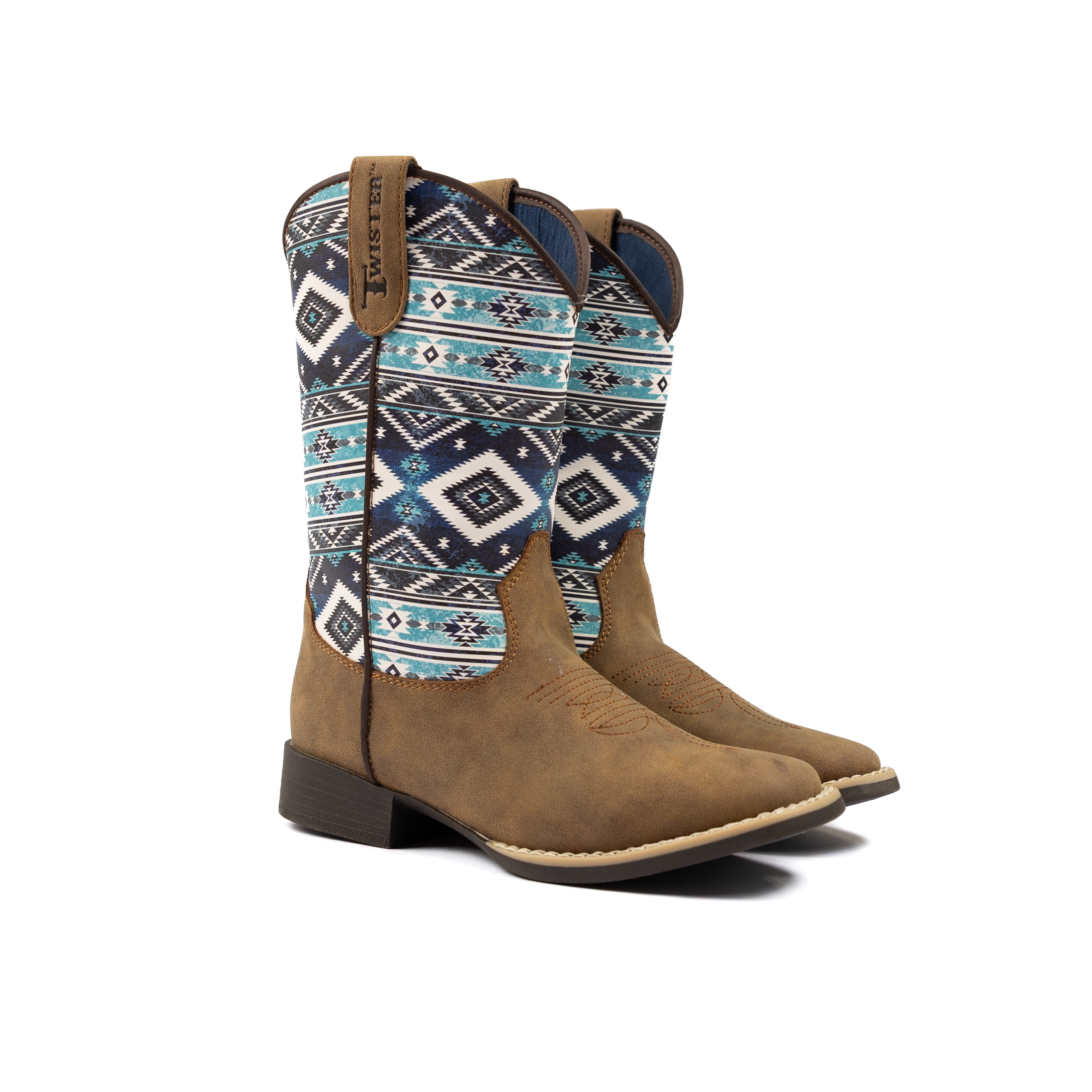 Boy's Twister Tan and Blue Aztec Print Boot