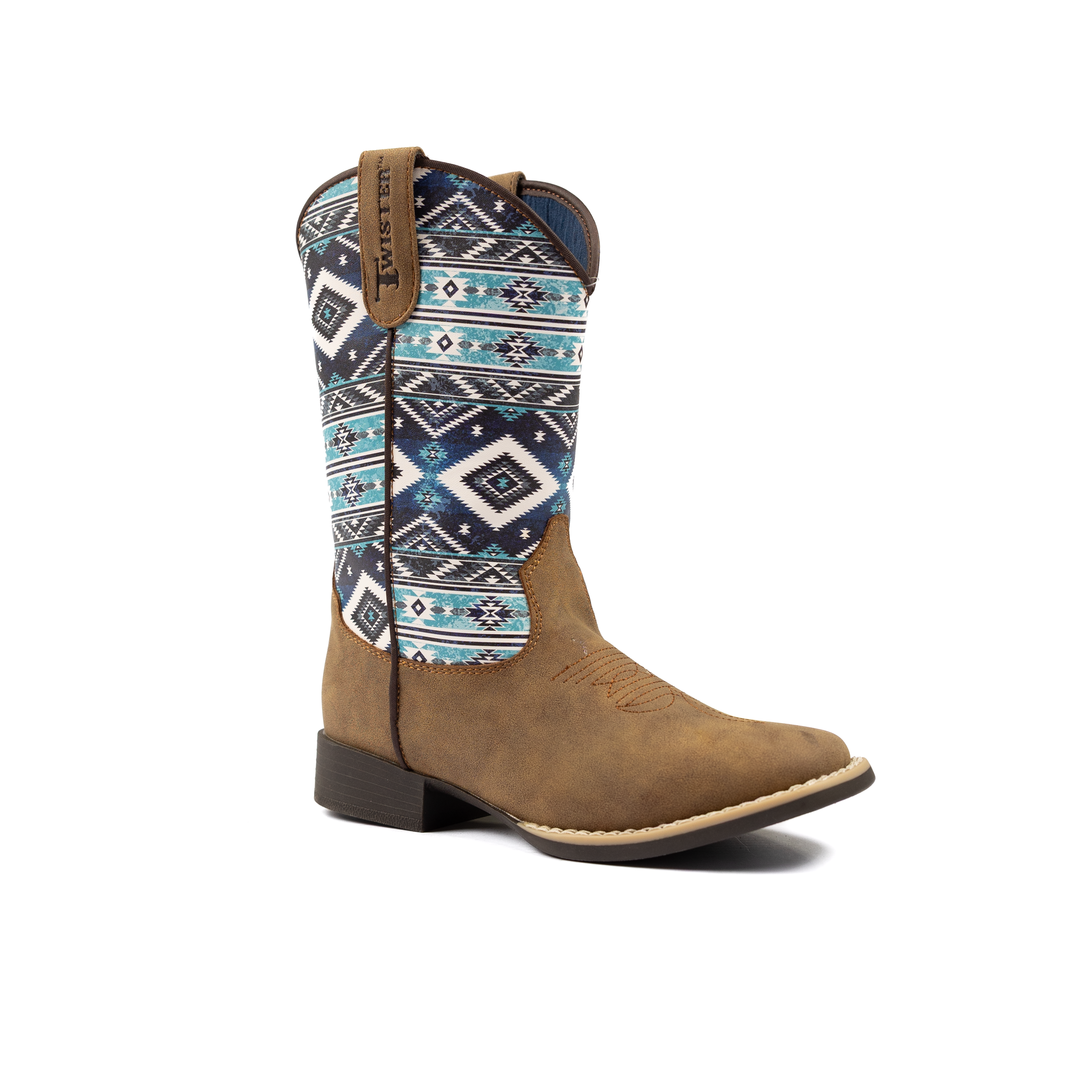 Boy's Twister Tan and Blue Aztec Print Boot