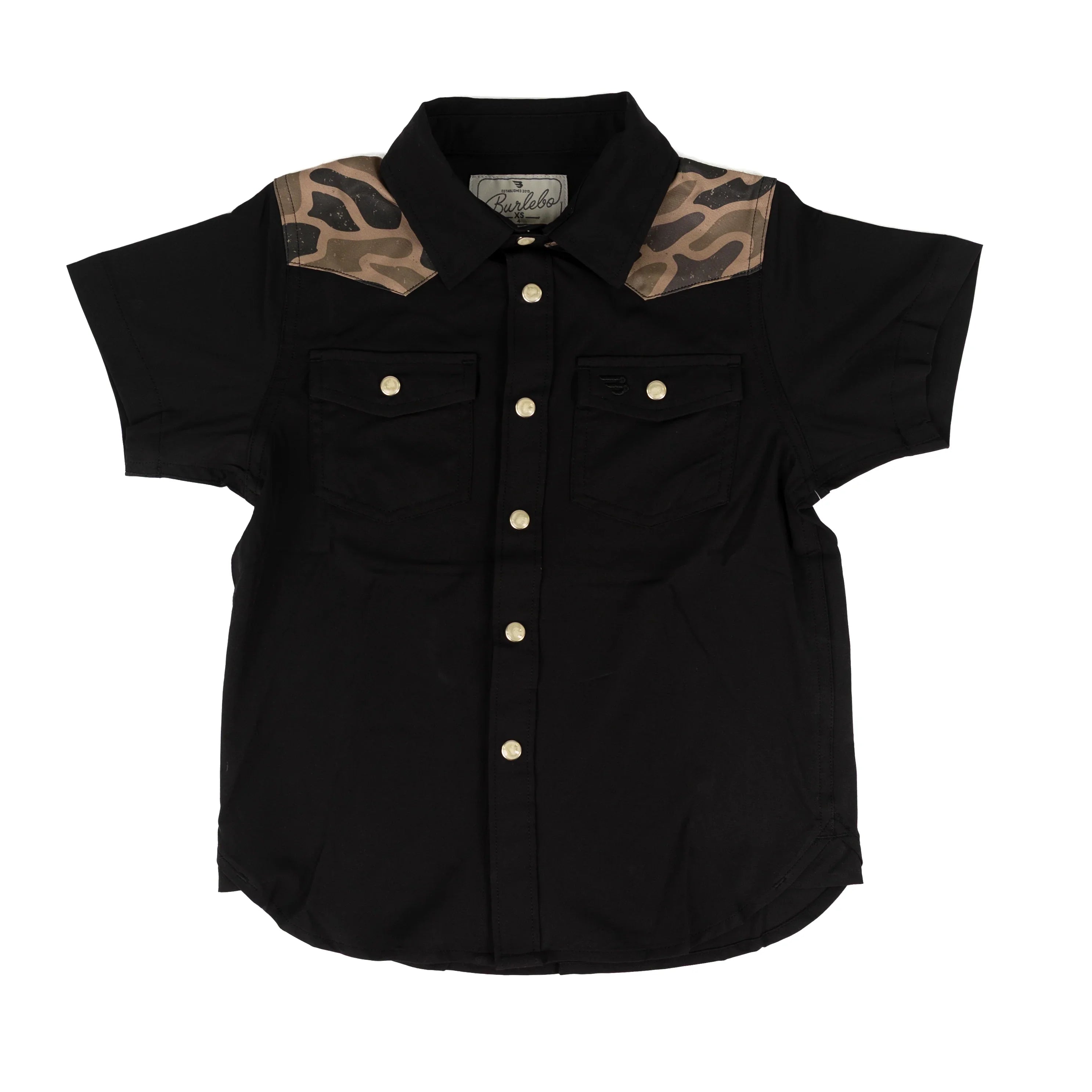 Burlebo Boy's Black and Gauge Camo Performance Western Shirt Y-PWS-DRSZN