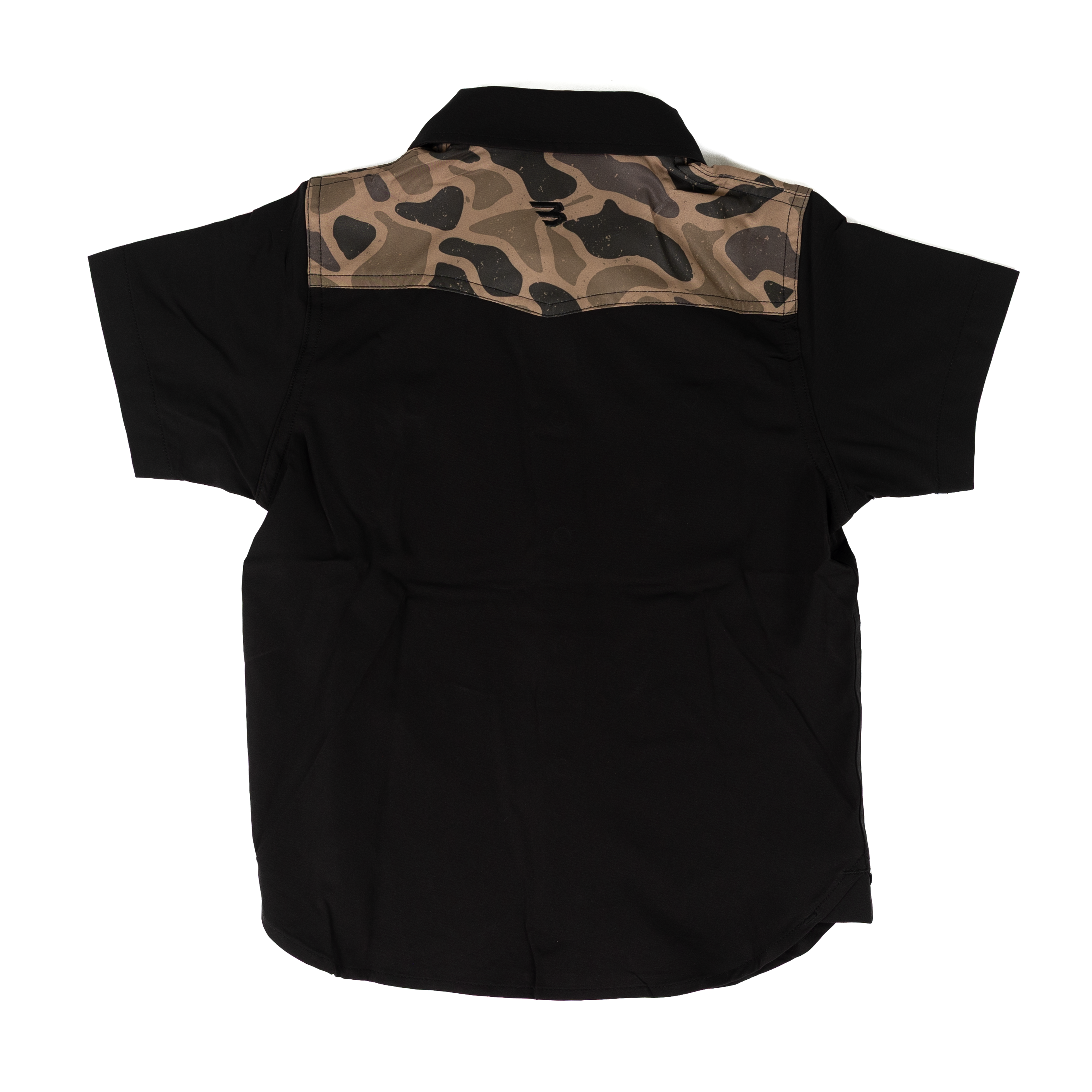 Burlebo Boy's Black and Gauge Camo Performance Western Shirt Y-PWS-DRSZN
