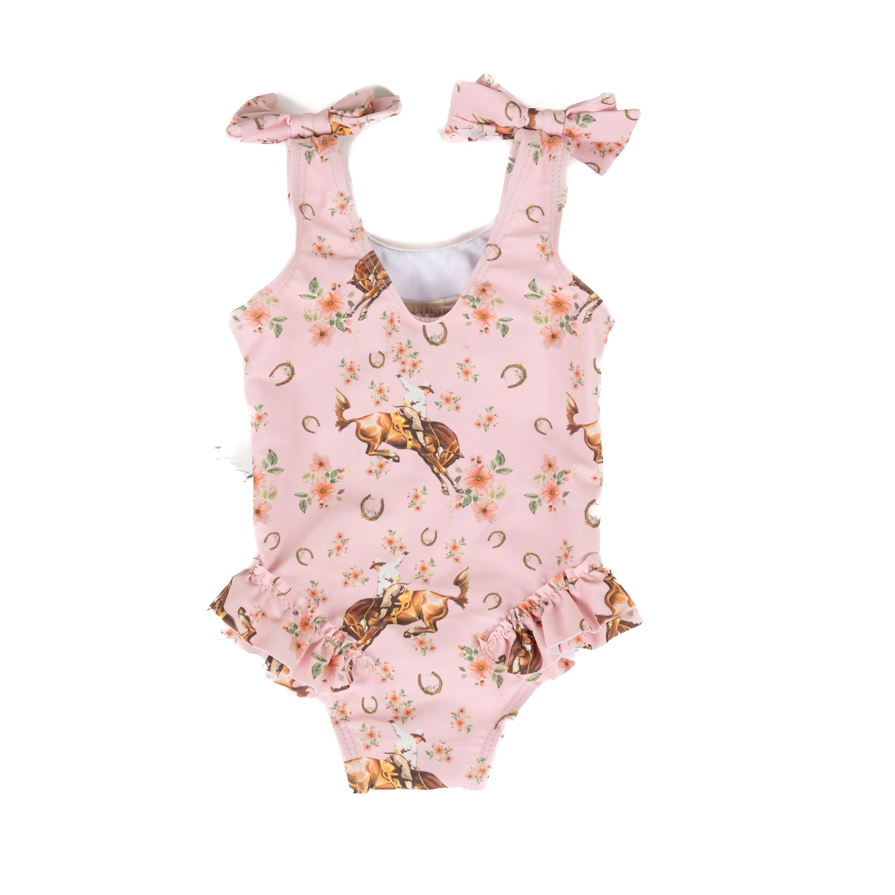 Youth Pink Bronco Printed Onesie Swimsuit