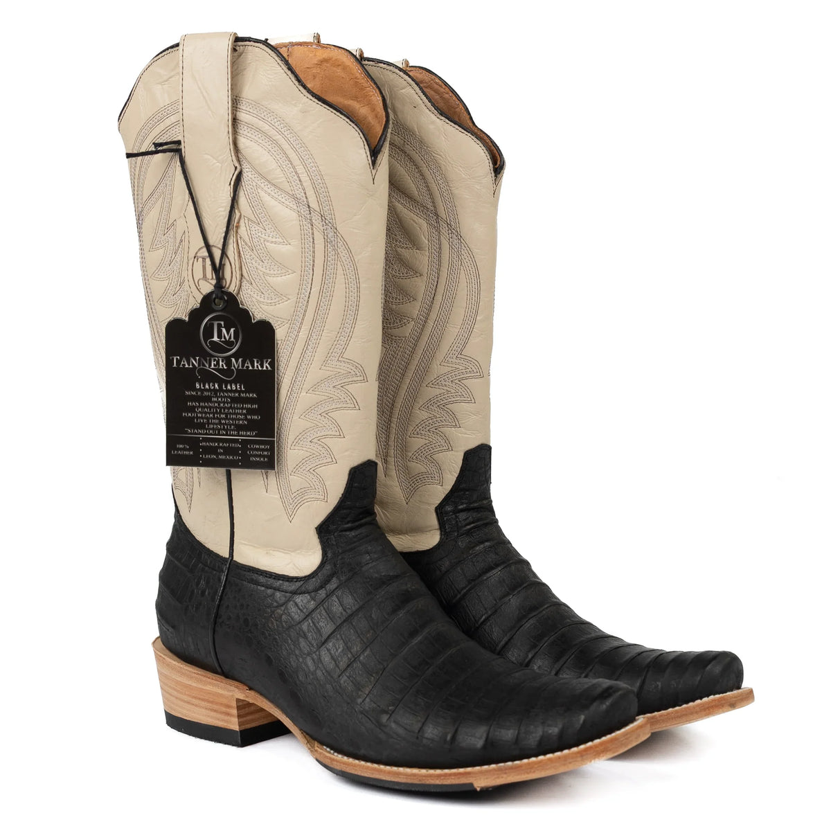 Men's Tanner Mark Black Caiman Print Cutter Toe Boots TM0117