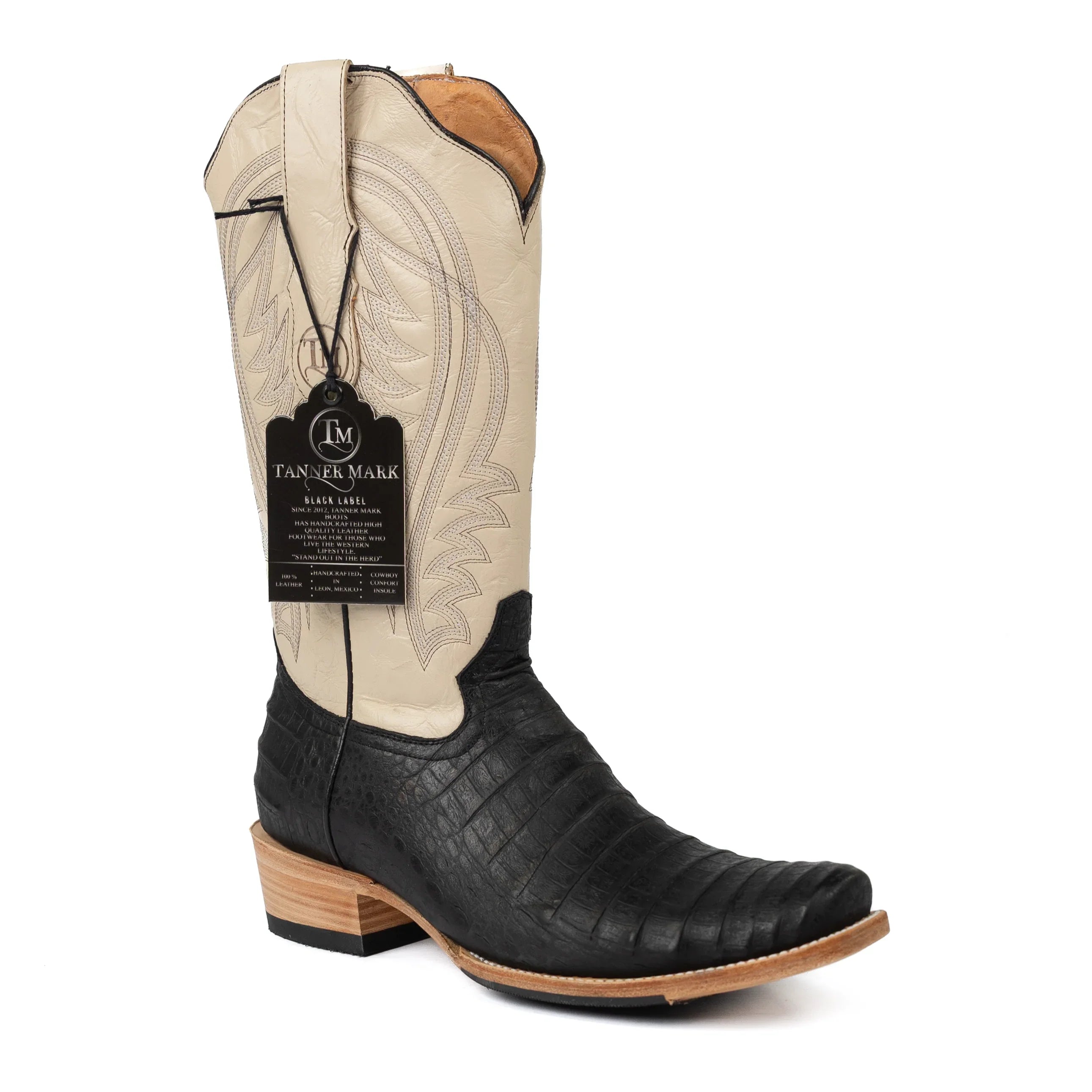 Men's Tanner Mark Black Caiman Print Cutter Toe Boots TM0117
