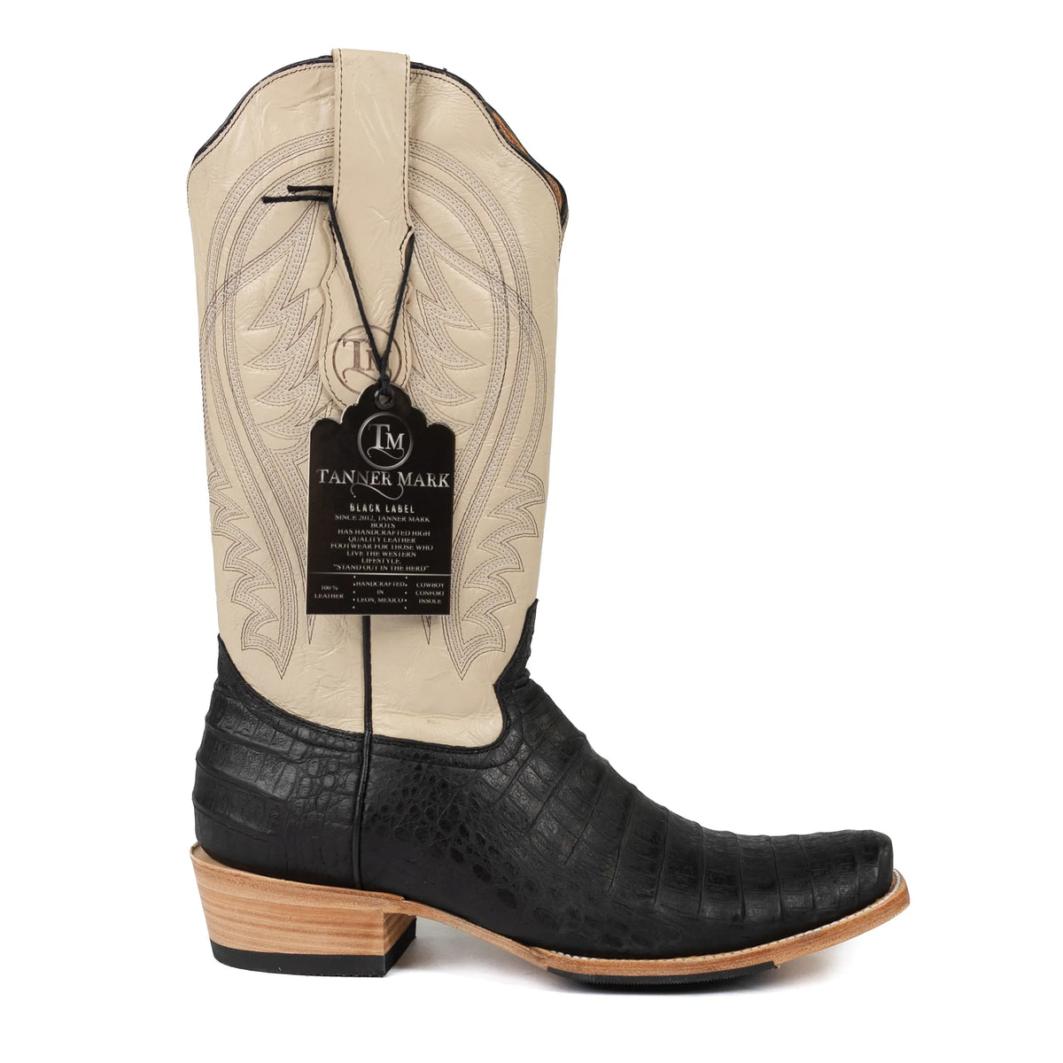 Men's Tanner Mark Black Caiman Print Cutter Toe Boots TM0117