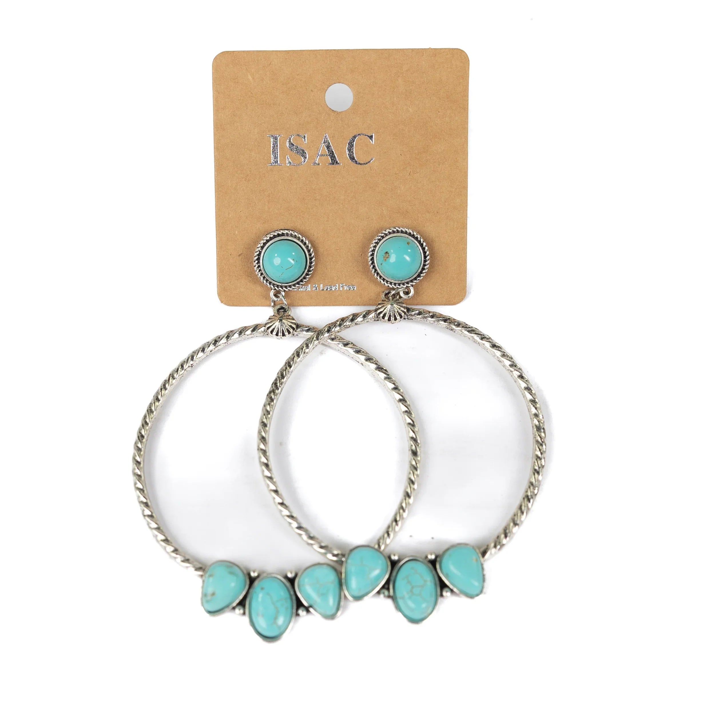 Women's Isac Turquoise and Silver Post Hoops 722356