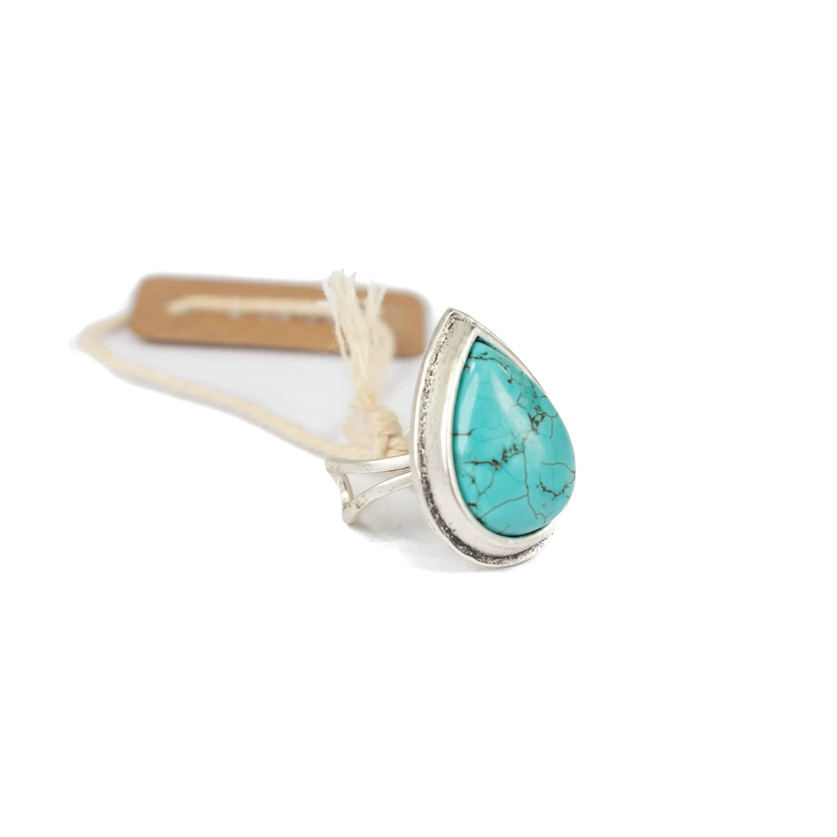 Women's Isac Silver and Turquoise Teardrop Adjustable Ring 750179