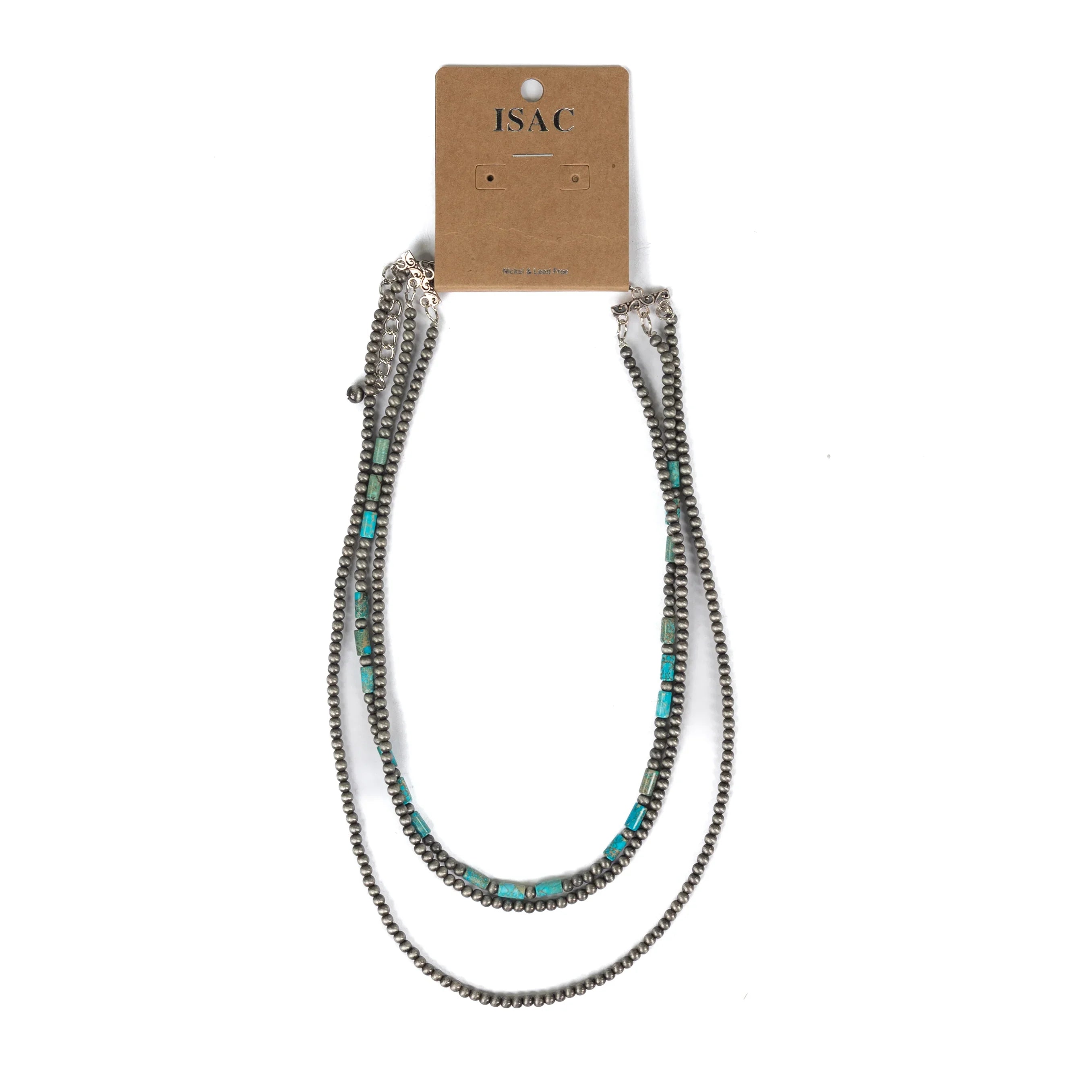 Women's Isac Silver and Turquoise 3 Strand Necklace 735622
